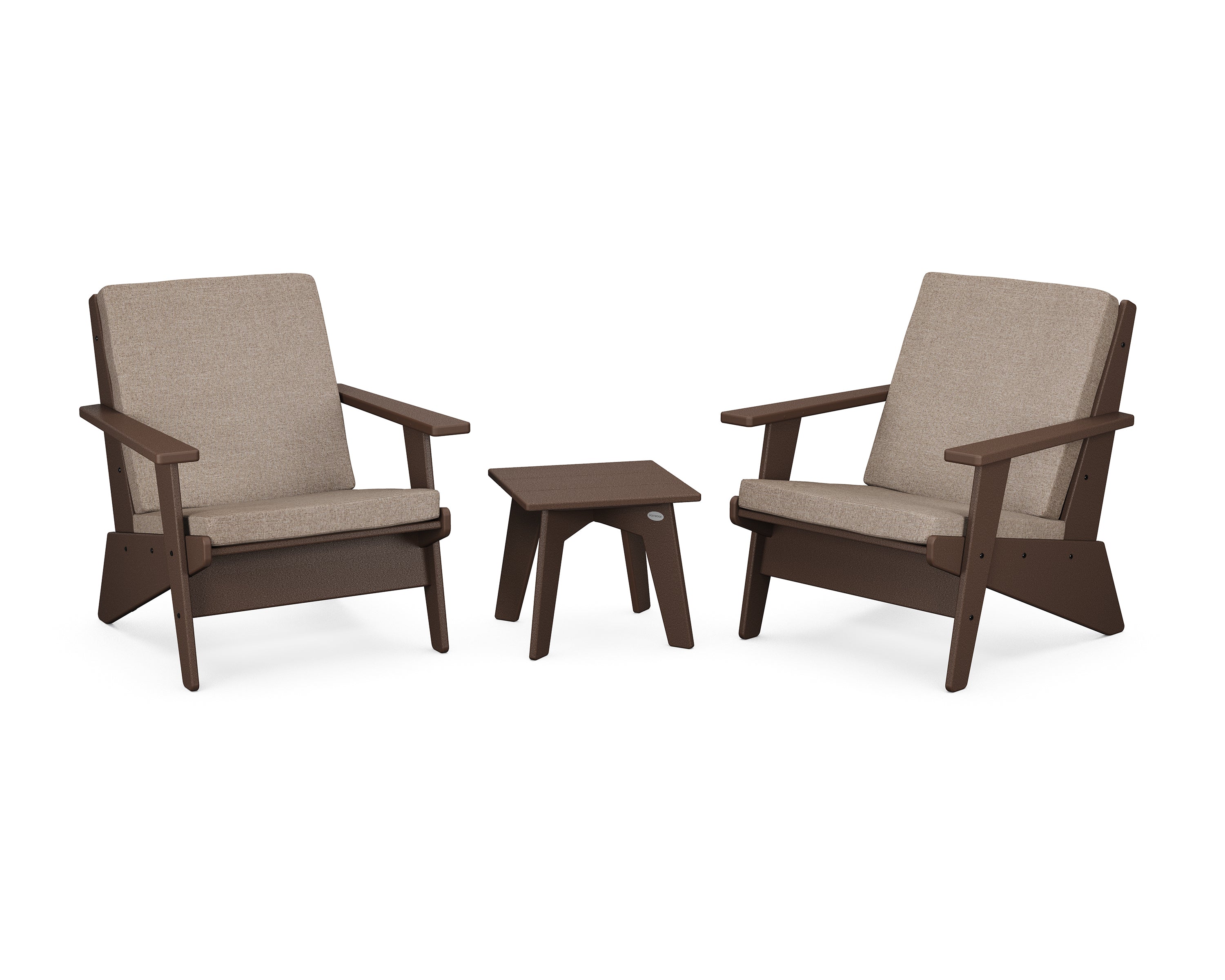 POLYWOOD® Riviera Modern Lounge 3-Piece Set in Mahogany / Spiced Burlap