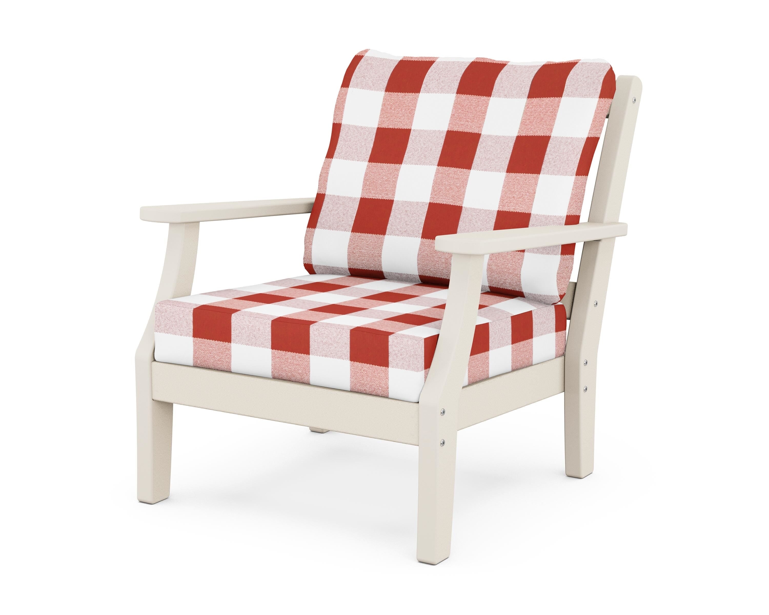 Martha Stewart by POLYWOOD® Chinoiserie Deep Seating Chair in Sand / Buffalo Plaid Crimson