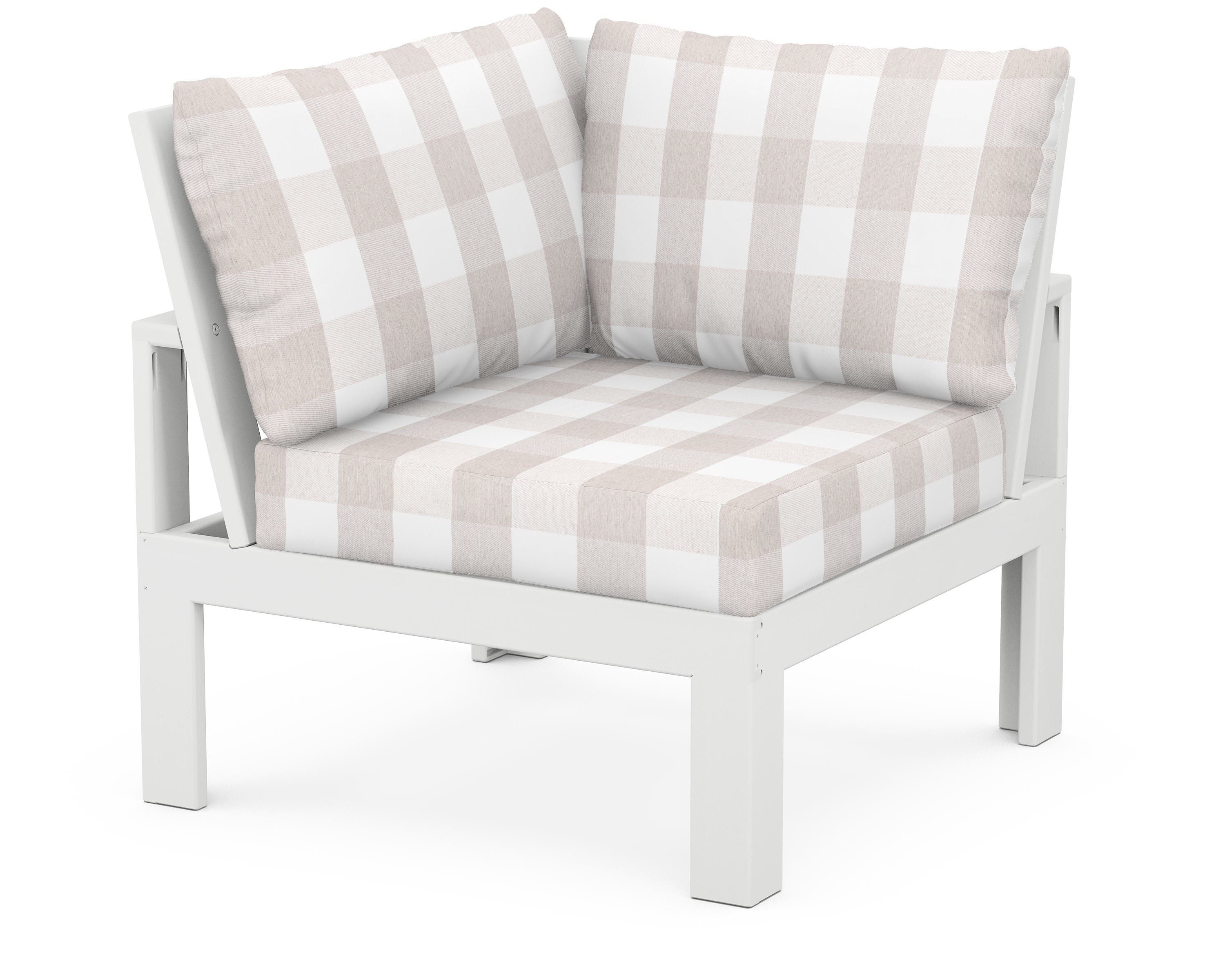 Unbranded Modular Corner Chair in White / Buffalo Plaid Dune Burlap
