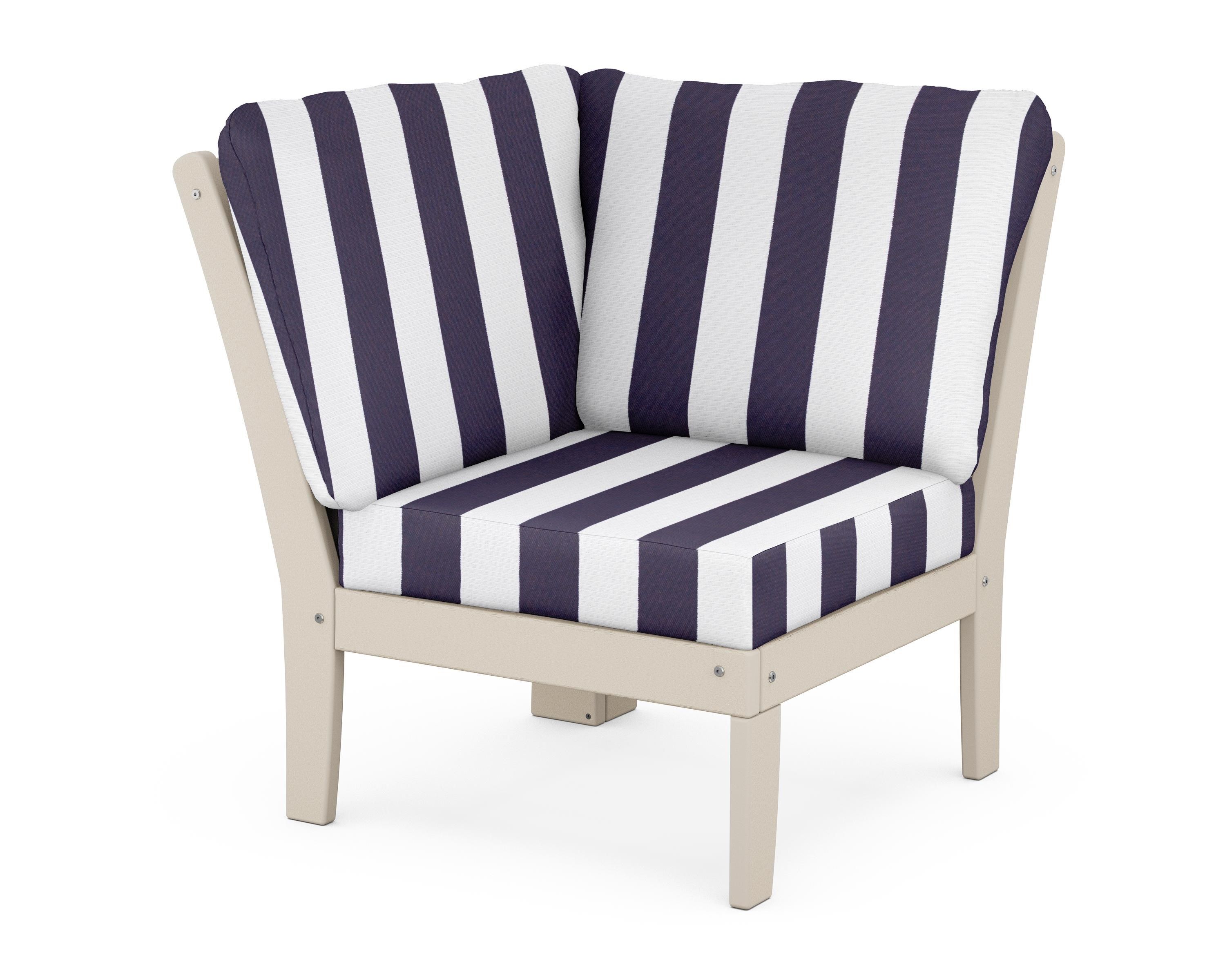 POLYWOOD® Braxton Modular Corner Chair in Sand / Cabana Stripe Navy