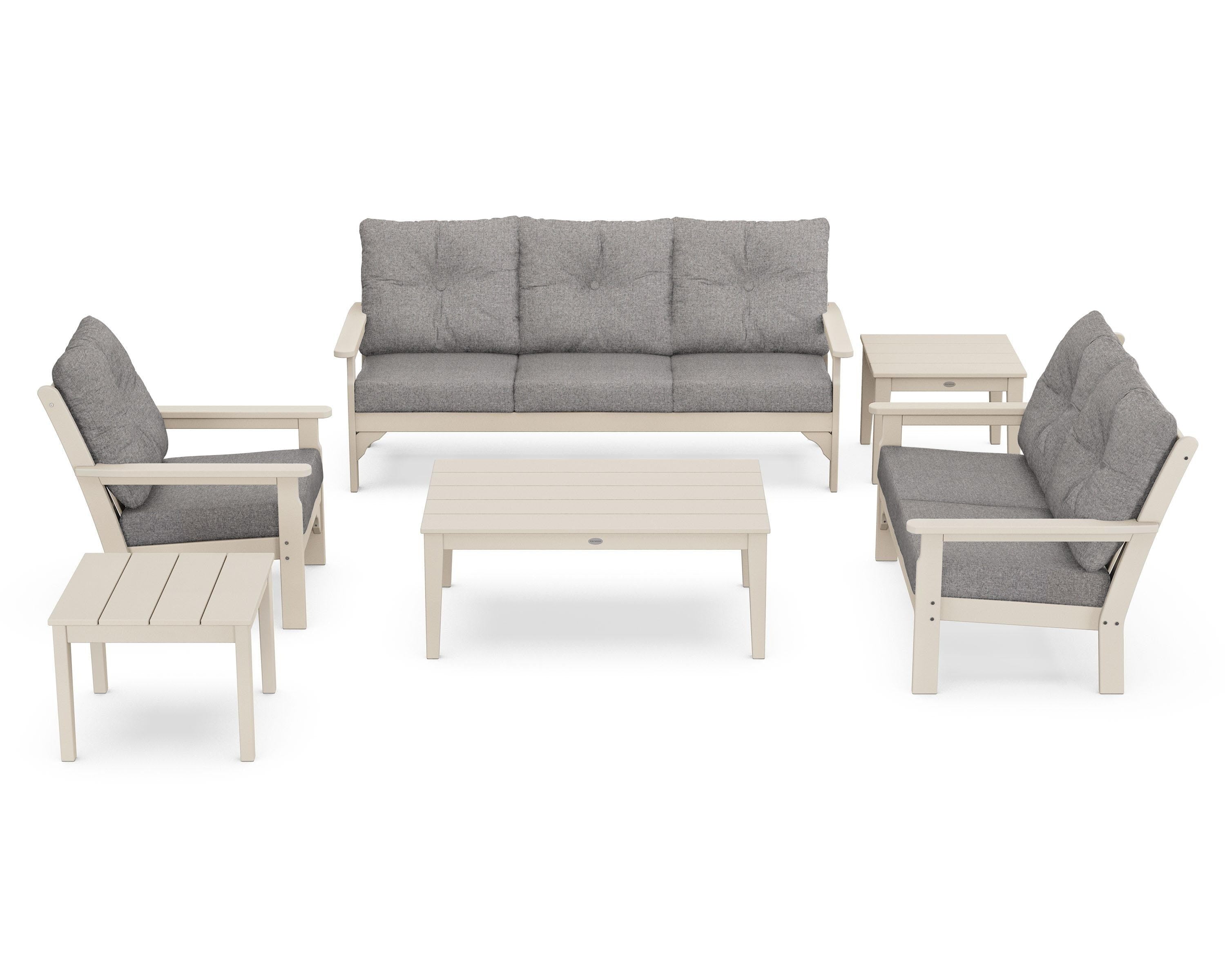 POLYWOOD® Vineyard 6-Piece Deep Seating Set in Sand / Grey Mist