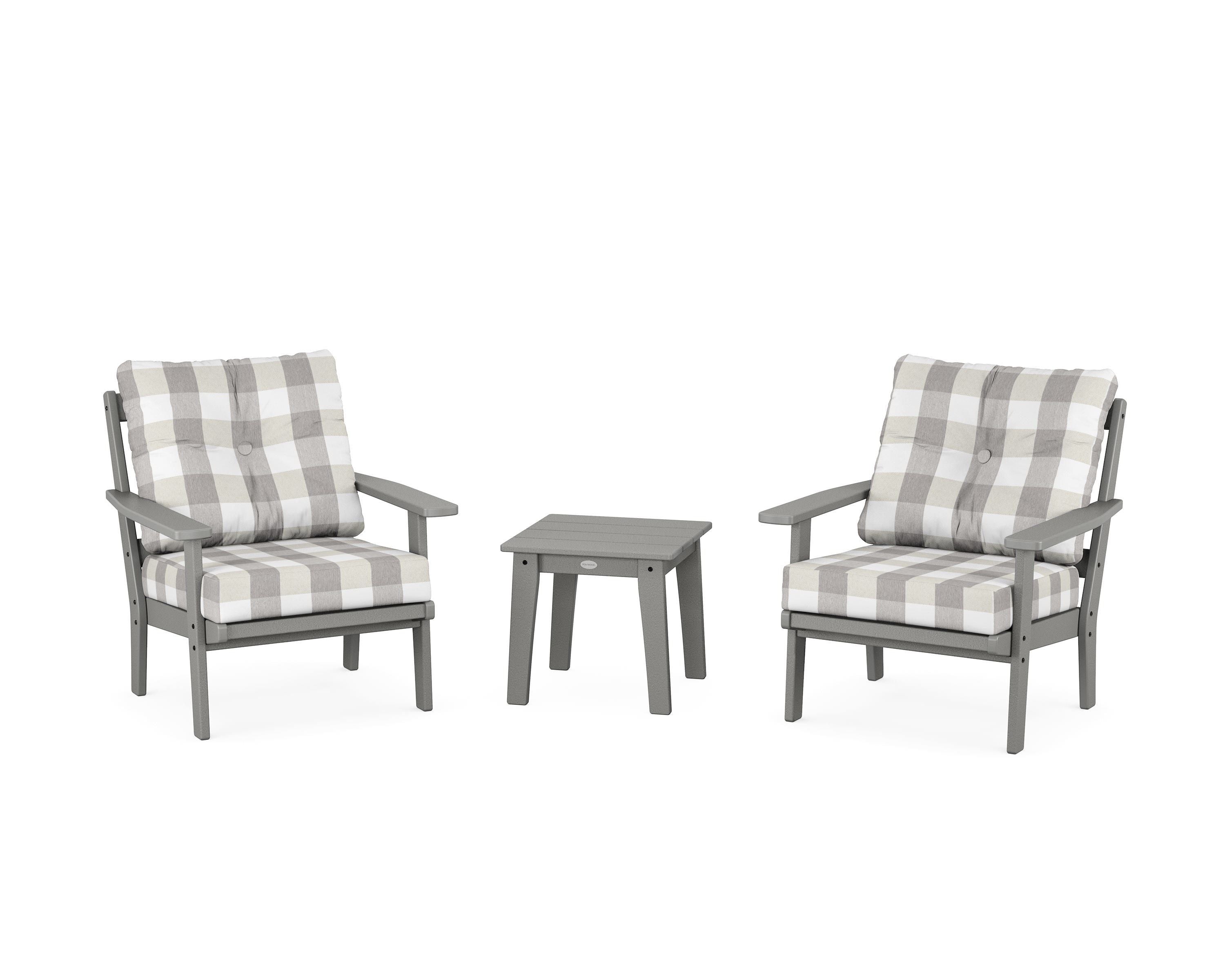 POLYWOOD® Prairie 3-Piece Deep Seating Set in Slate Grey / Buffalo Plaid Grey Mist