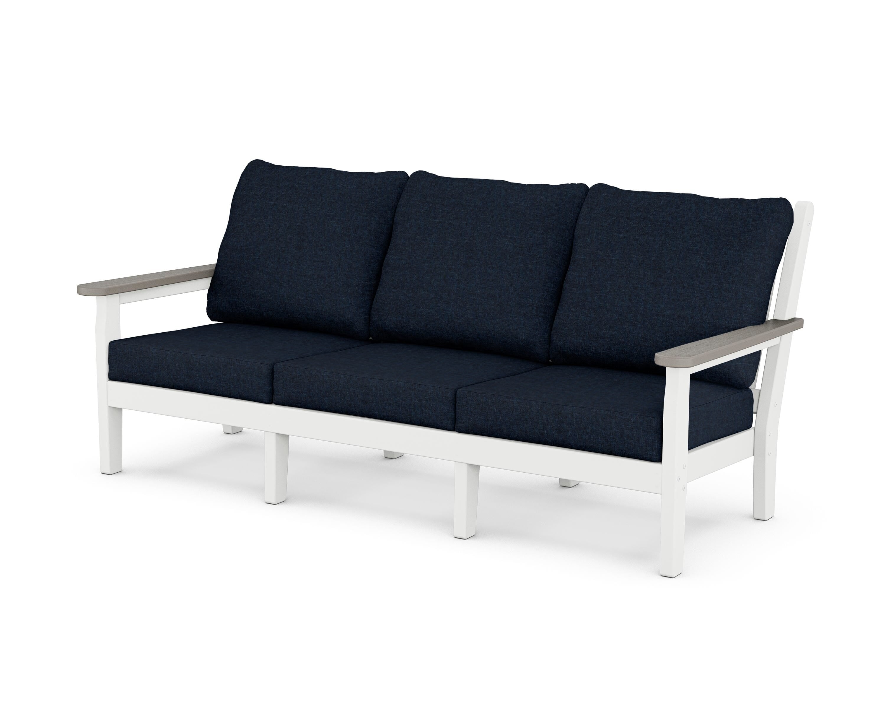 POLYWOOD® Chippendale Deep Seating Sofa in White / Driftwood / Marine Indigo
