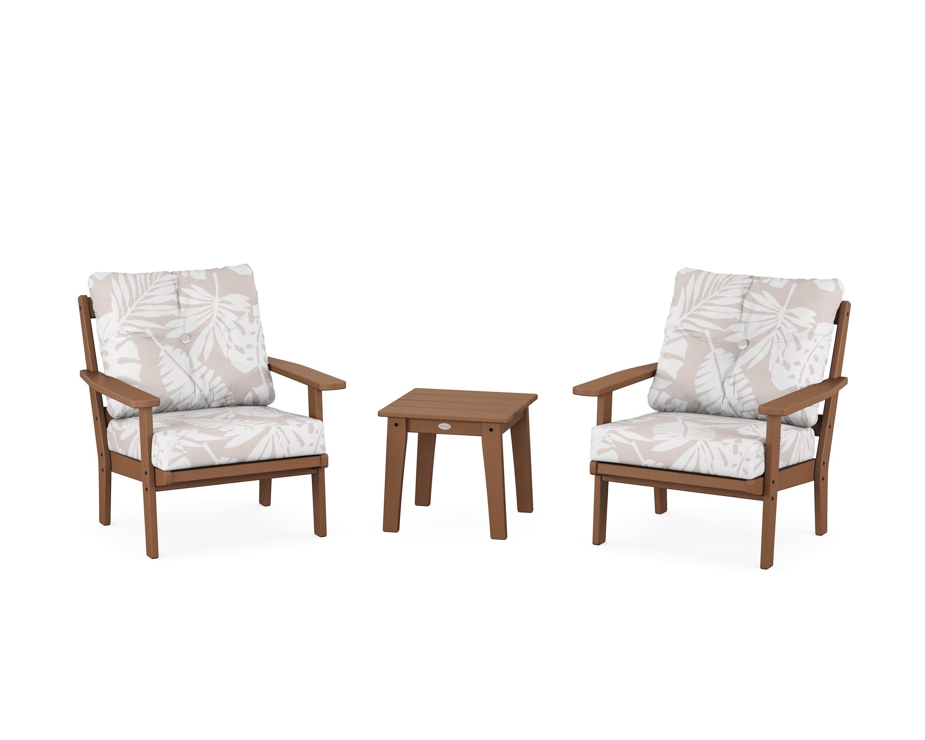 POLYWOOD® Prairie 3-Piece Deep Seating Set in Teak / Leaf Dune Burlap
