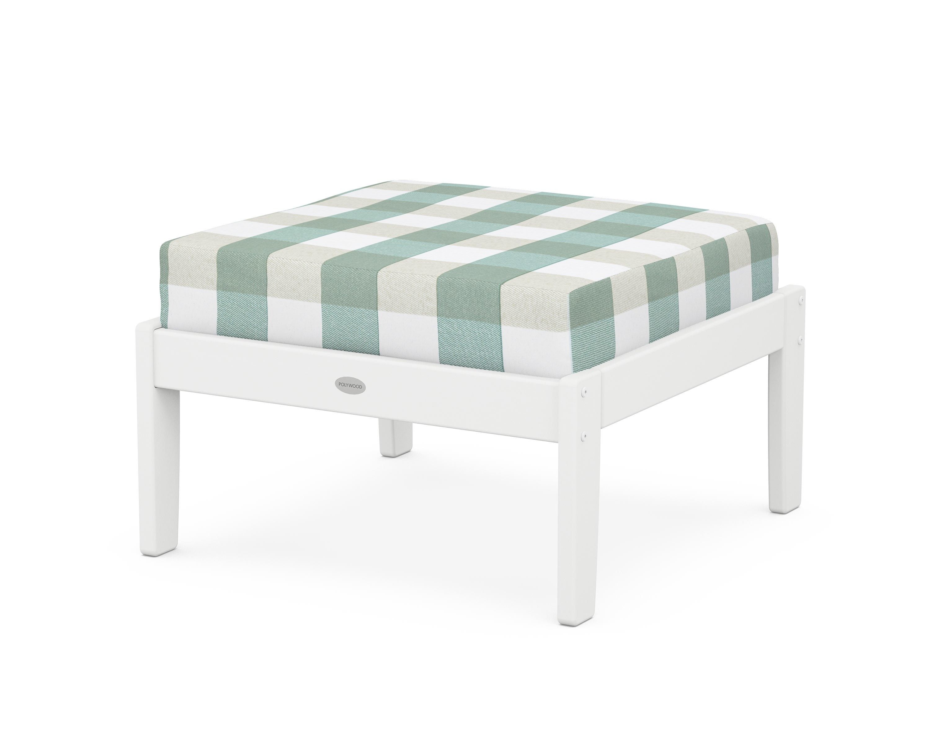POLYWOOD® Braxton Deep Seating Ottoman in White / Buffalo Plaid Glacier Spa