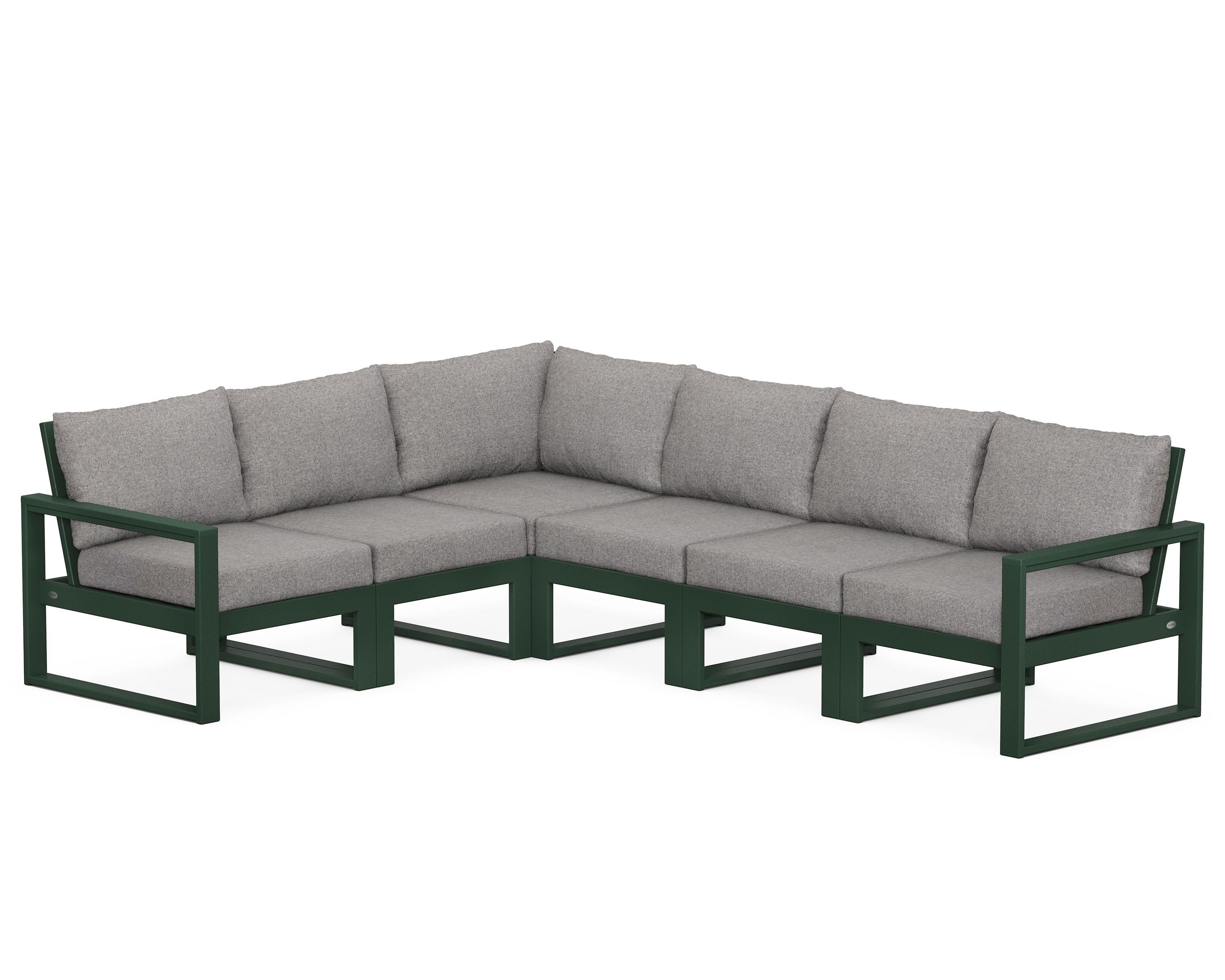POLYWOOD® EDGE 6-Piece Modular Deep Seating Set in Green / Grey Mist