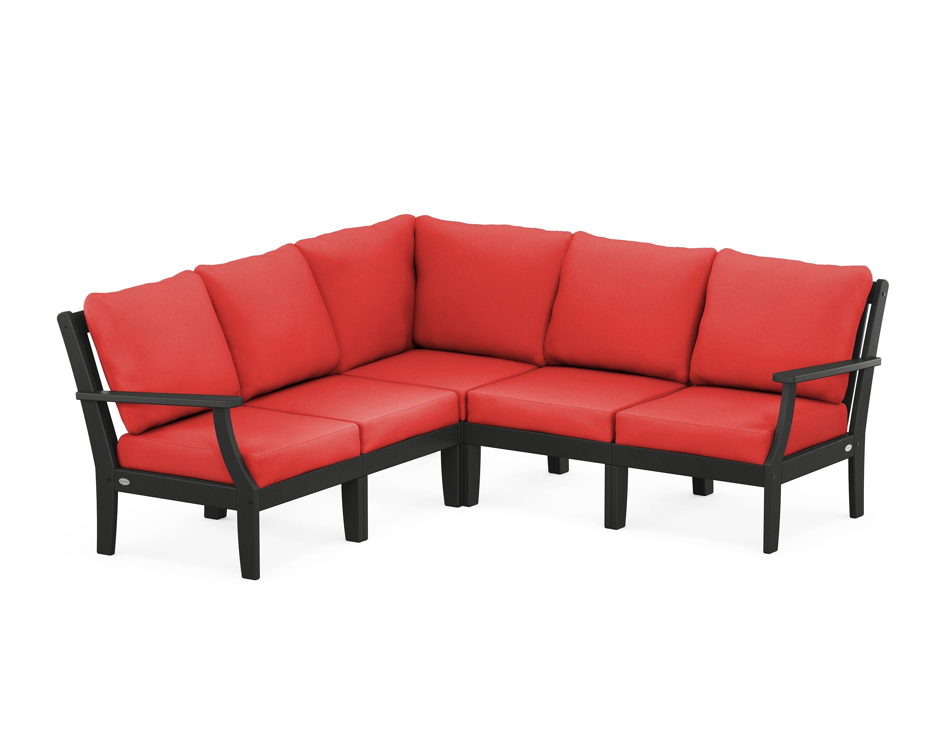 POLYWOOD® Braxton Modular 5-Piece Deep Seating Set in Black / Crimson Linen