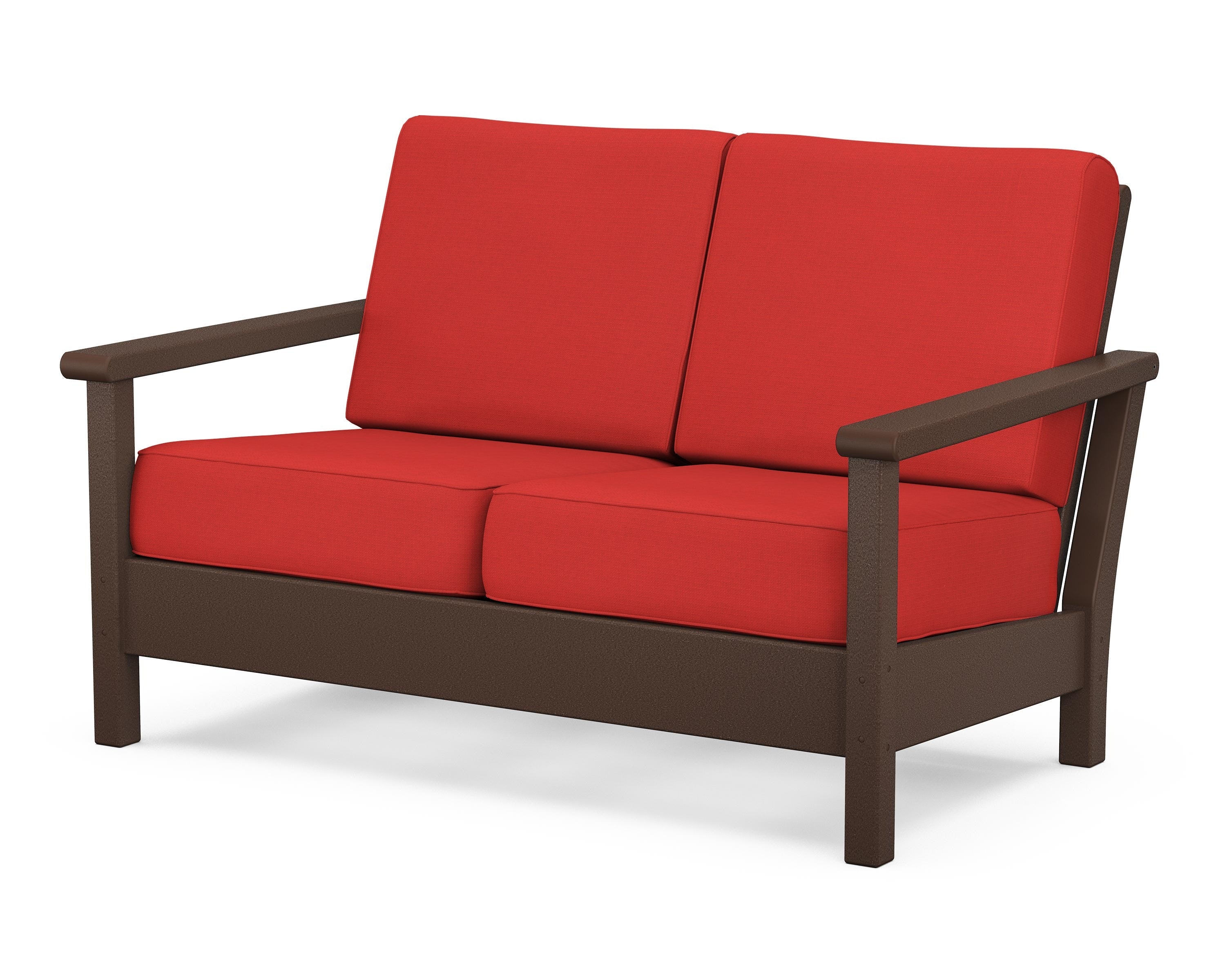 POLYWOOD® Harbour Deep Seating Loveseat in Mahogany / Crimson Linen