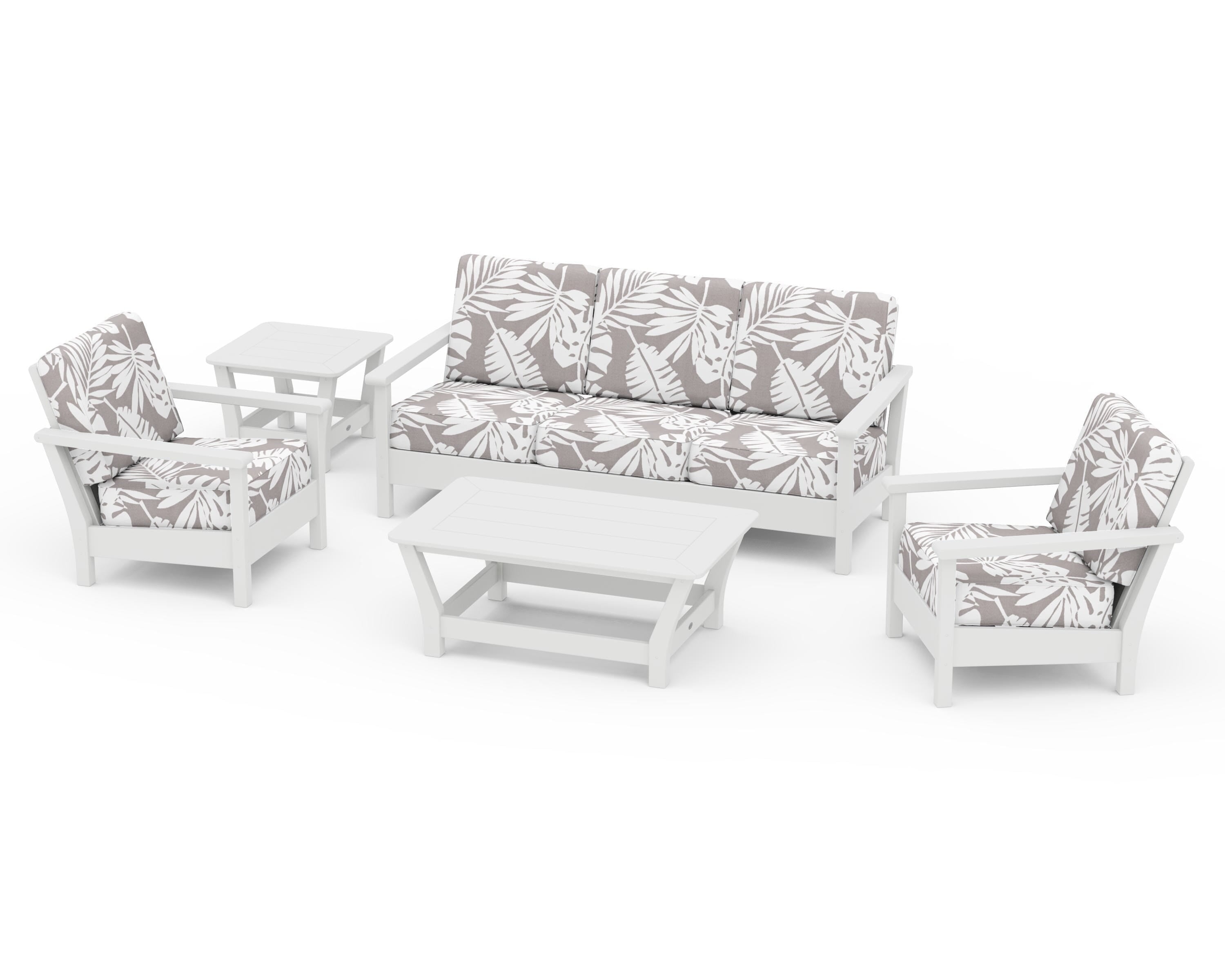 POLYWOOD® Harbour 5-Piece Deep Seating Set in White / Leaf Grey Mist