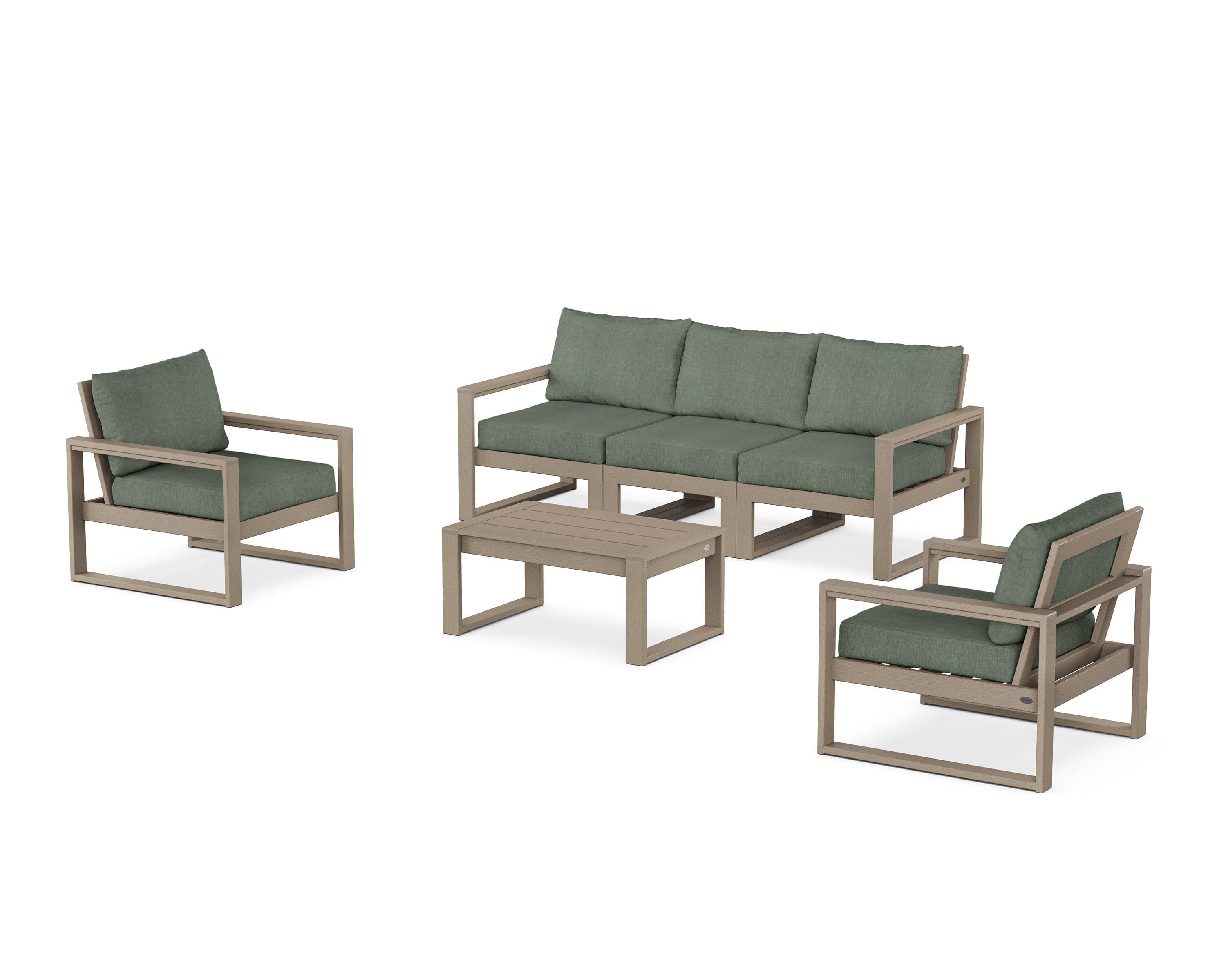 POLYWOOD® EDGE Sectional 4-Piece Deep Seating Set with Sofa in Vintage Sahara / Cast Sage