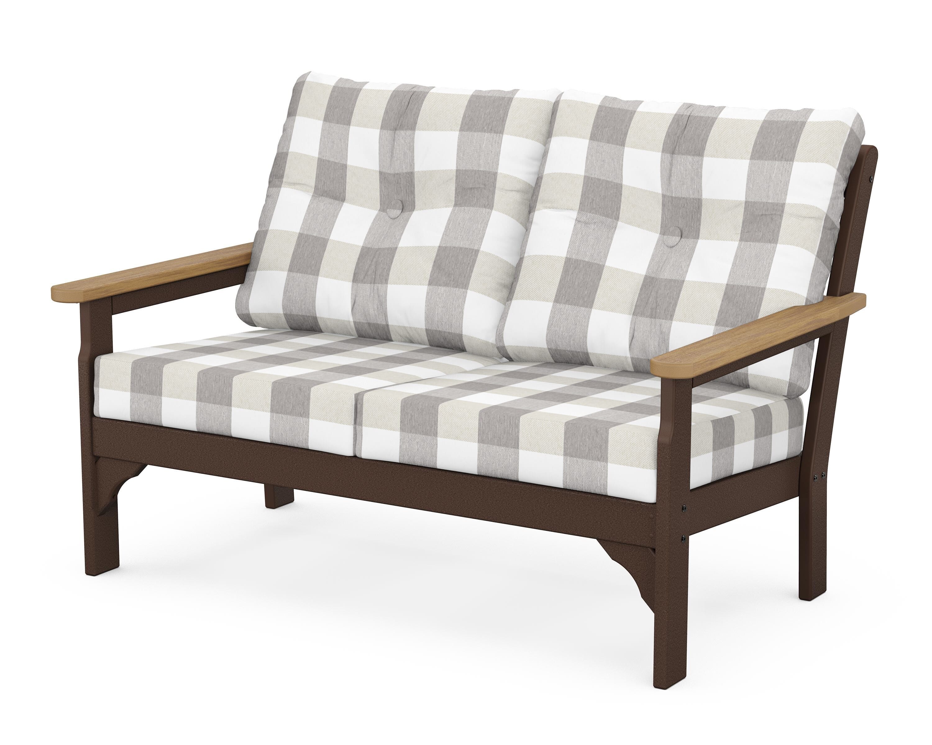 POLYWOOD® Vineyard Deep Seating Loveseat in Mahogany / Natural / Buffalo Plaid Grey Mist