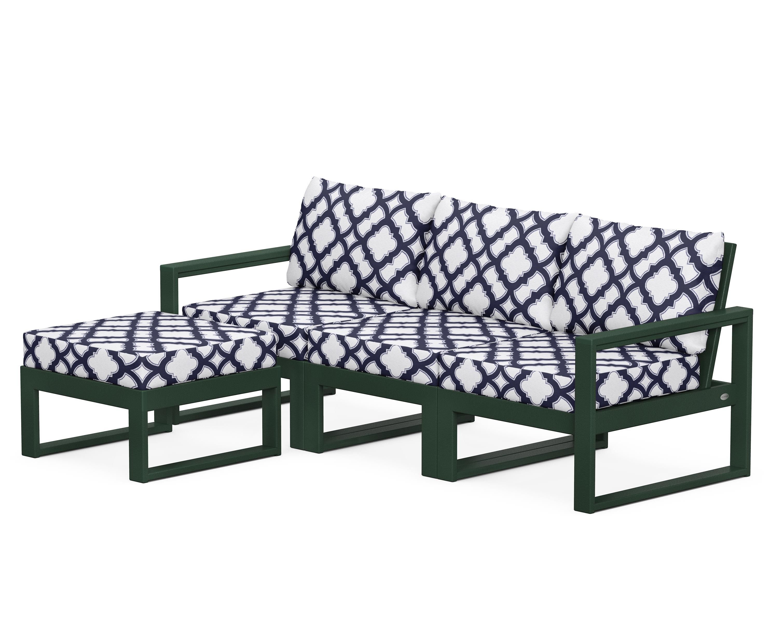 POLYWOOD® EDGE 4-Piece Modular Deep Seating Set with Ottoman in Green / Trellis Navy