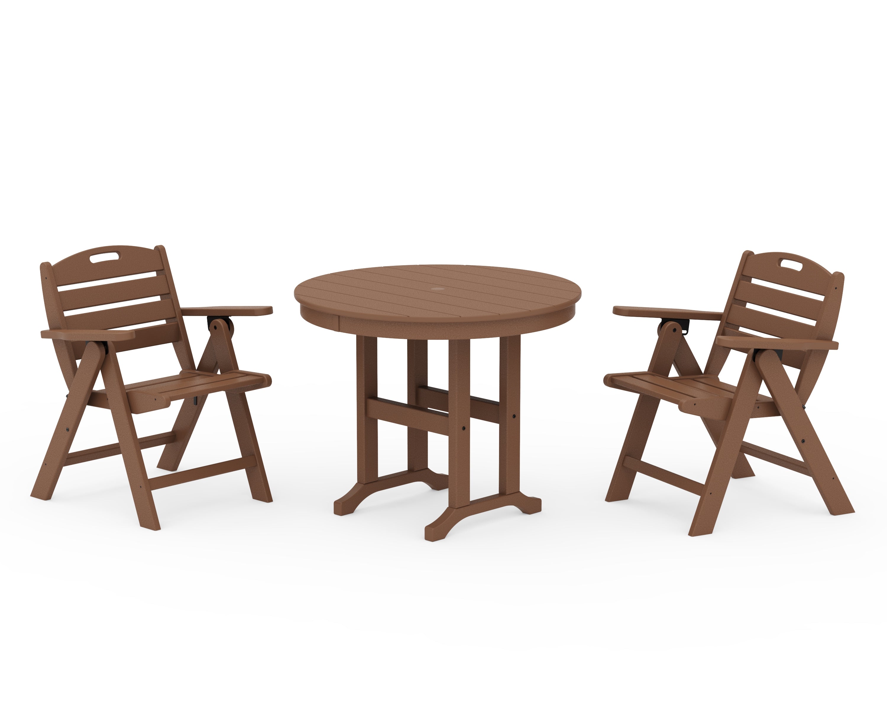 POLYWOOD® Nautical Folding Lowback Chair 3-Piece Round Dining Set in Teak
