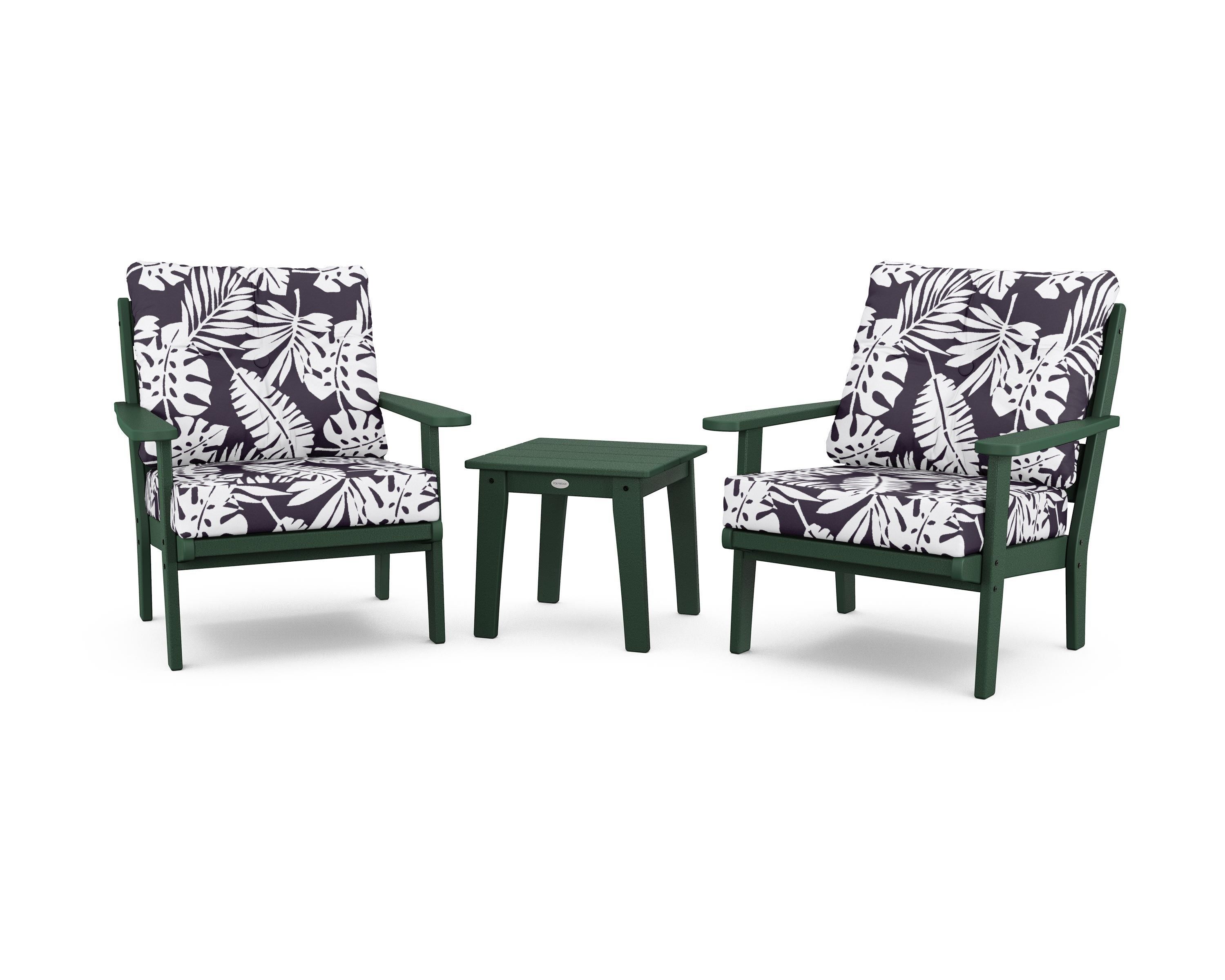 POLYWOOD® Lakeside 3-Piece Deep Seating Chair Set in Green / Leaf Navy