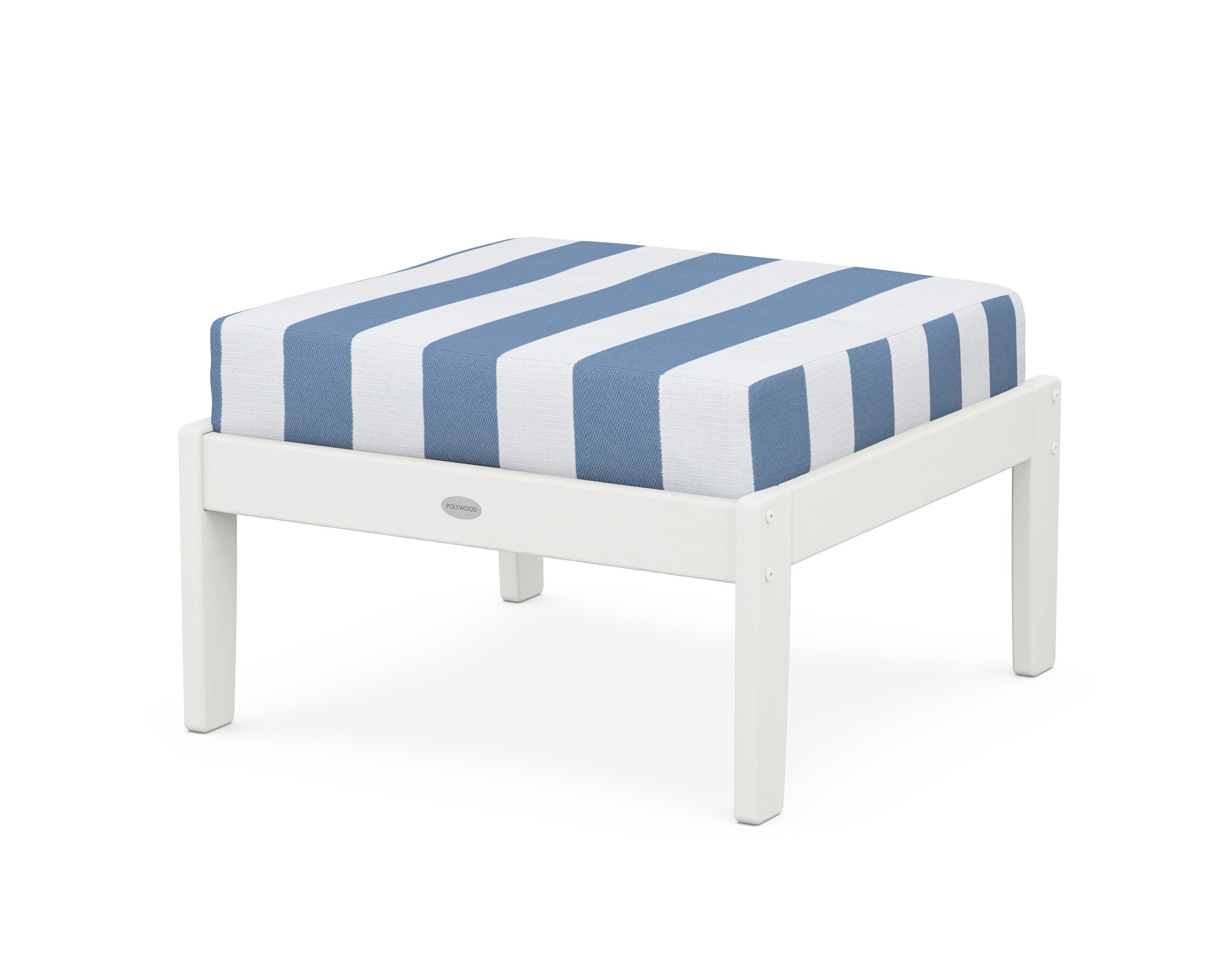 POLYWOOD® Braxton Deep Seating Ottoman in Vintage White / Cabana Stripe Sky Blue