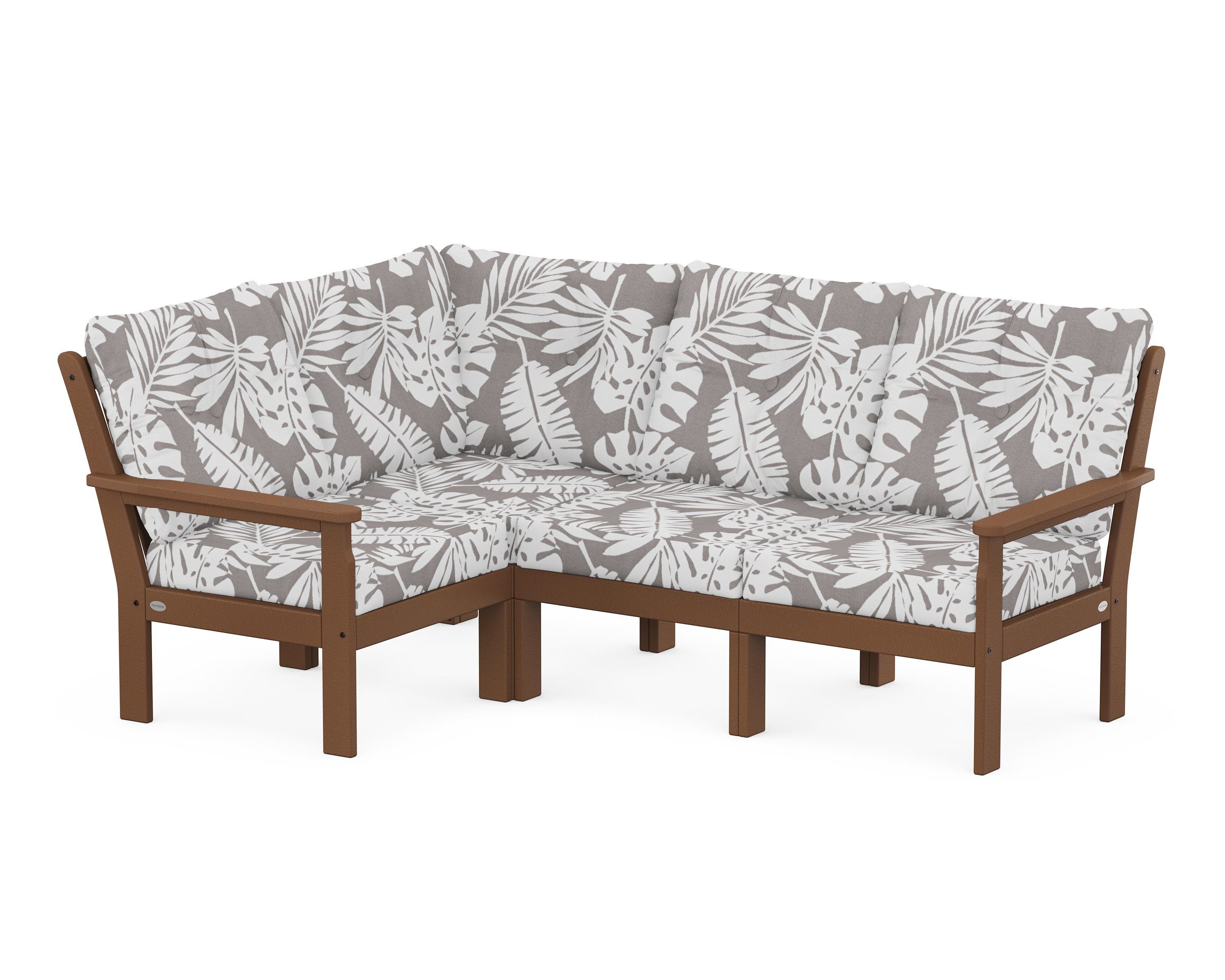 POLYWOOD® Vineyard 4-Piece Sectional in Teak / Leaf Grey Mist