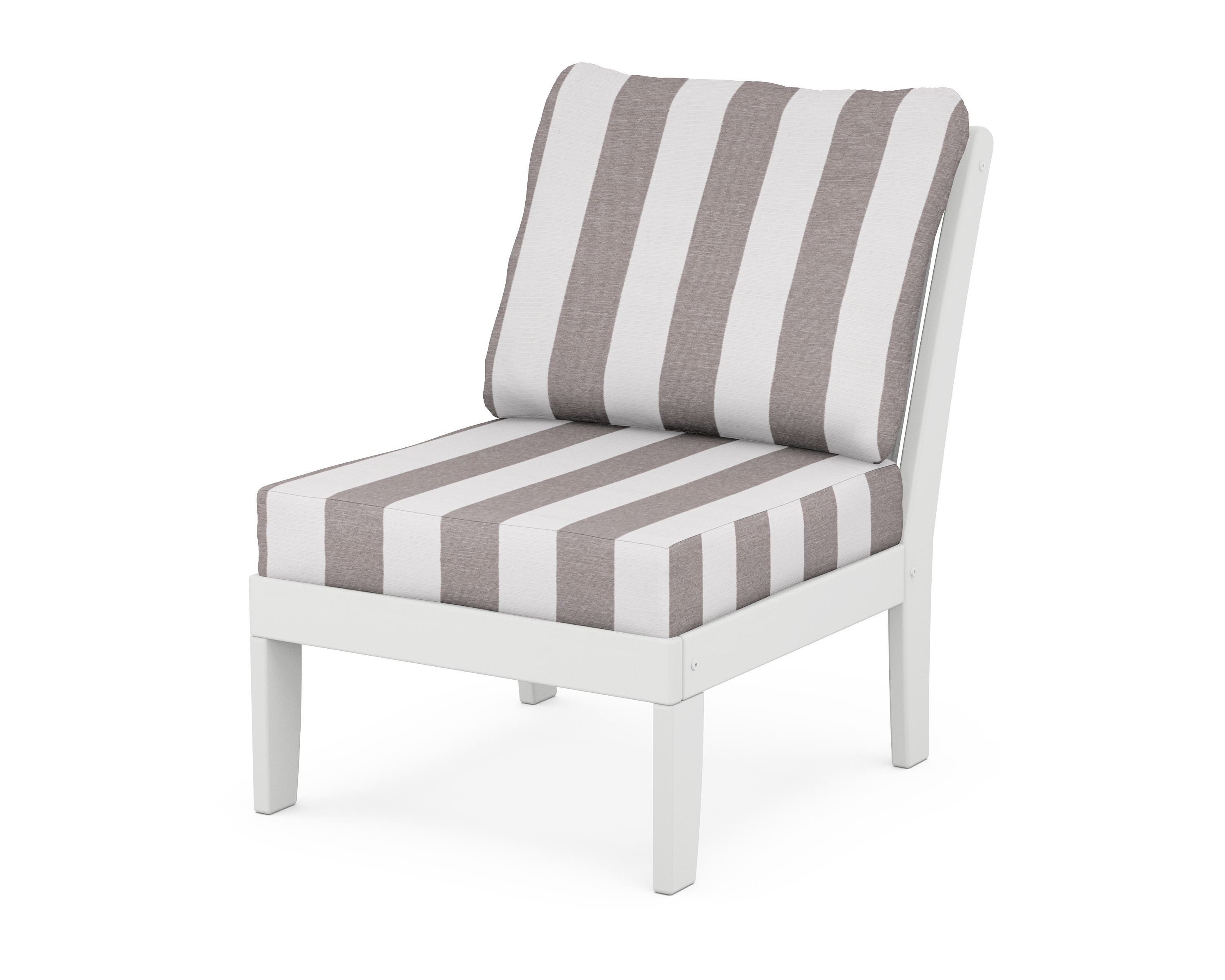 POLYWOOD® Braxton Modular Armless Chair in White / Cabana Stripe Grey Mist