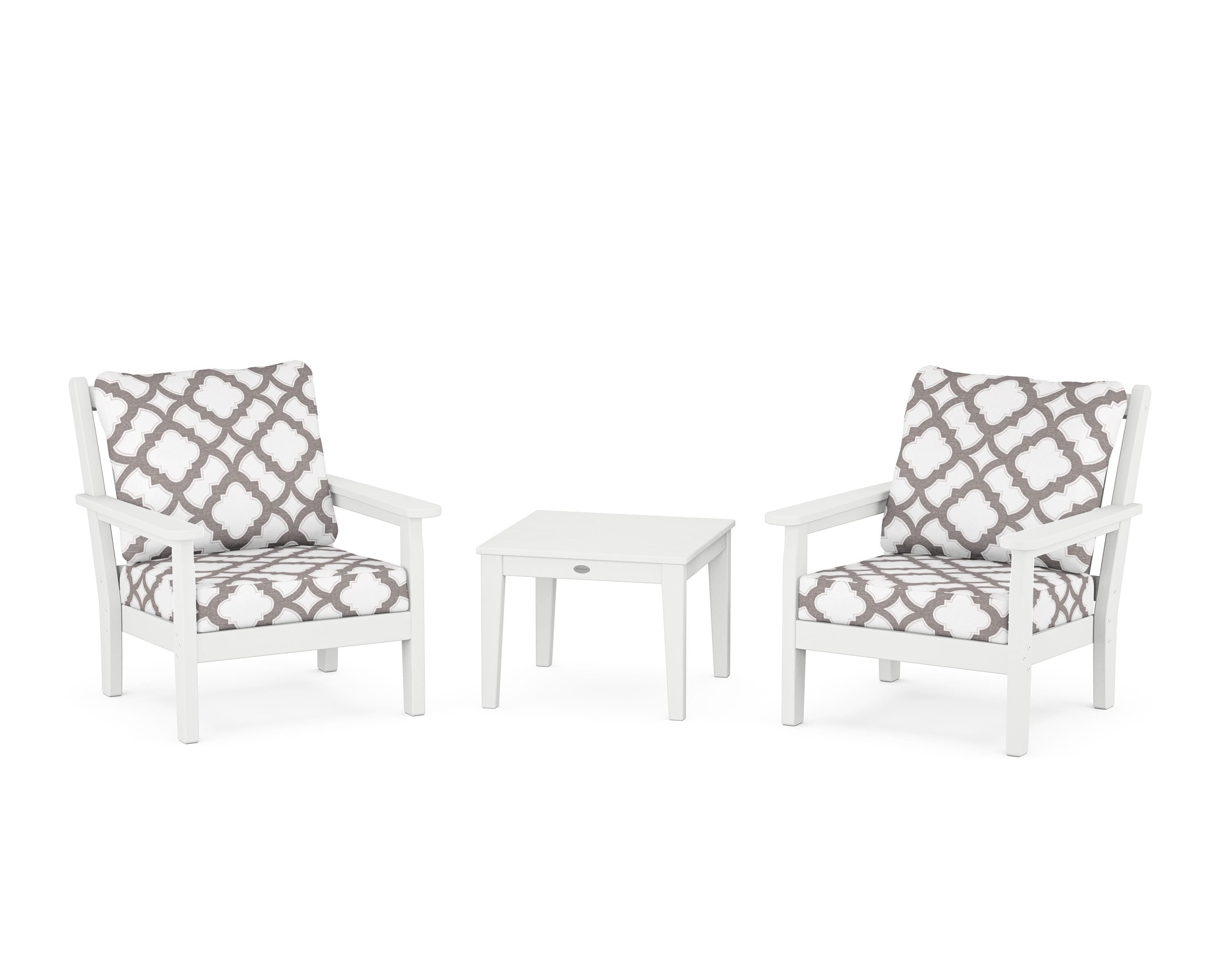 POLYWOOD® Chippendale 3-Piece Deep Seating Set in White / Trellis Grey Mist