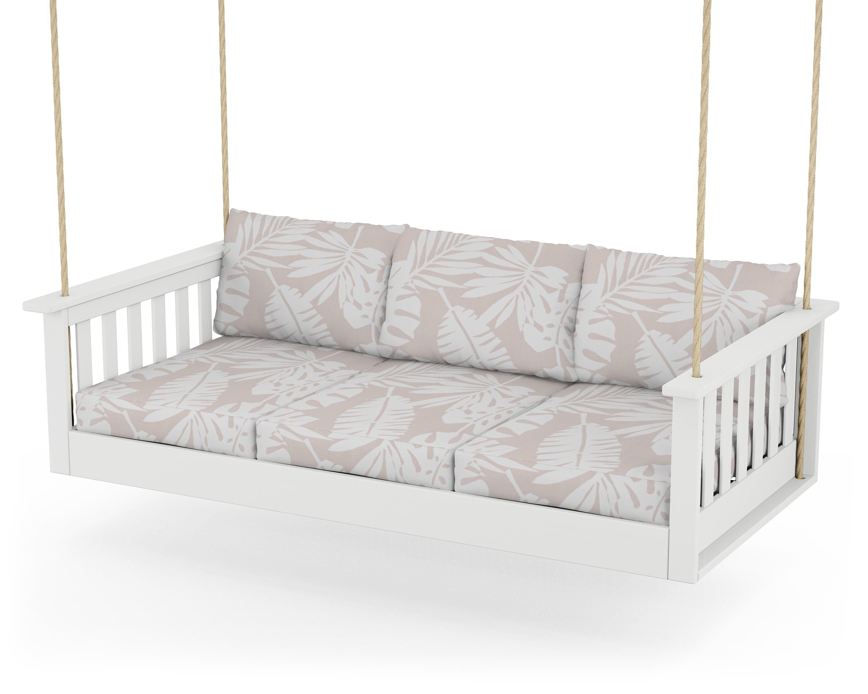 POLYWOOD® Vineyard Daybed Swing in White / Leaf Dune Burlap