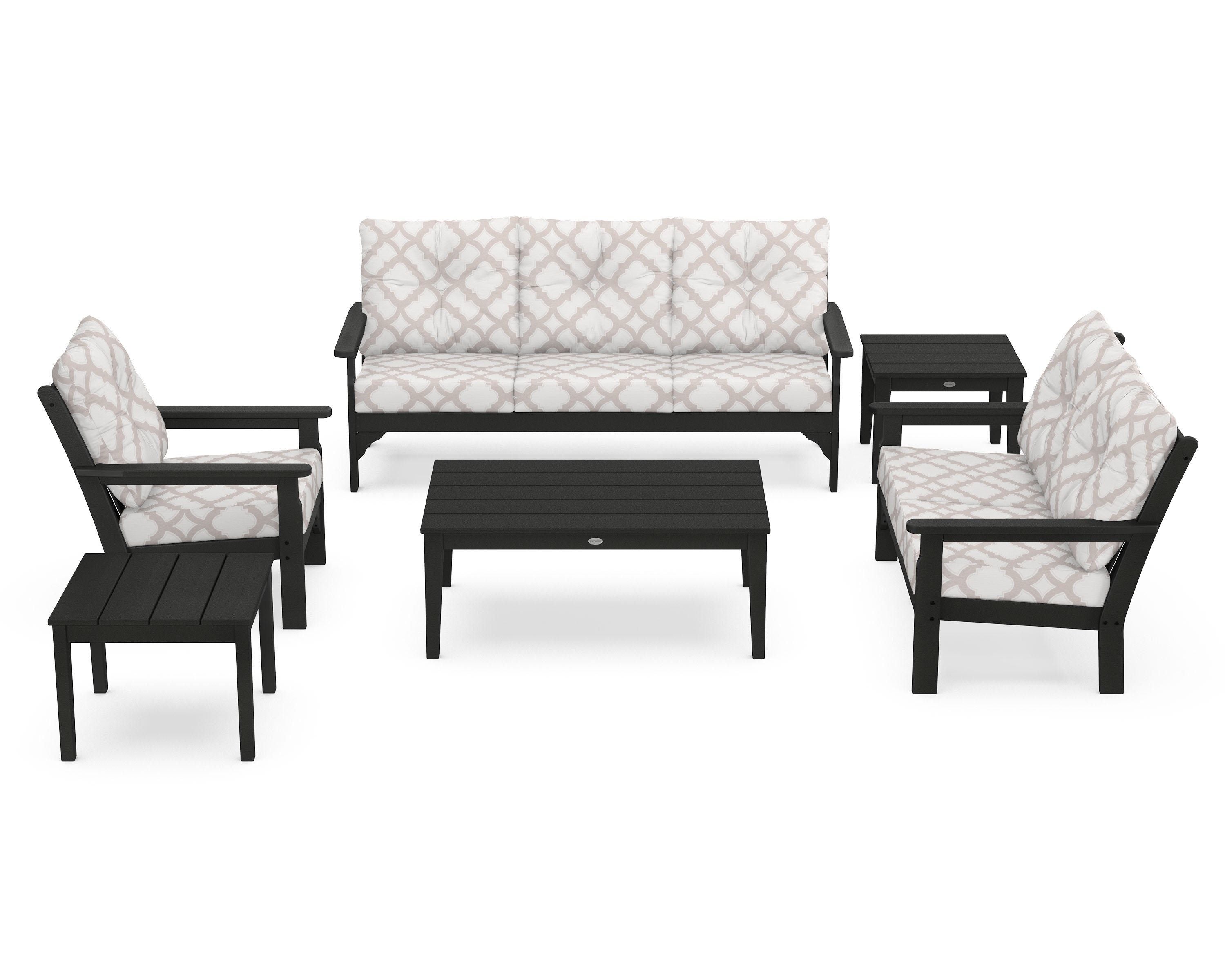 POLYWOOD® Vineyard 6-Piece Deep Seating Set in Black / Trellis Dune Burlap