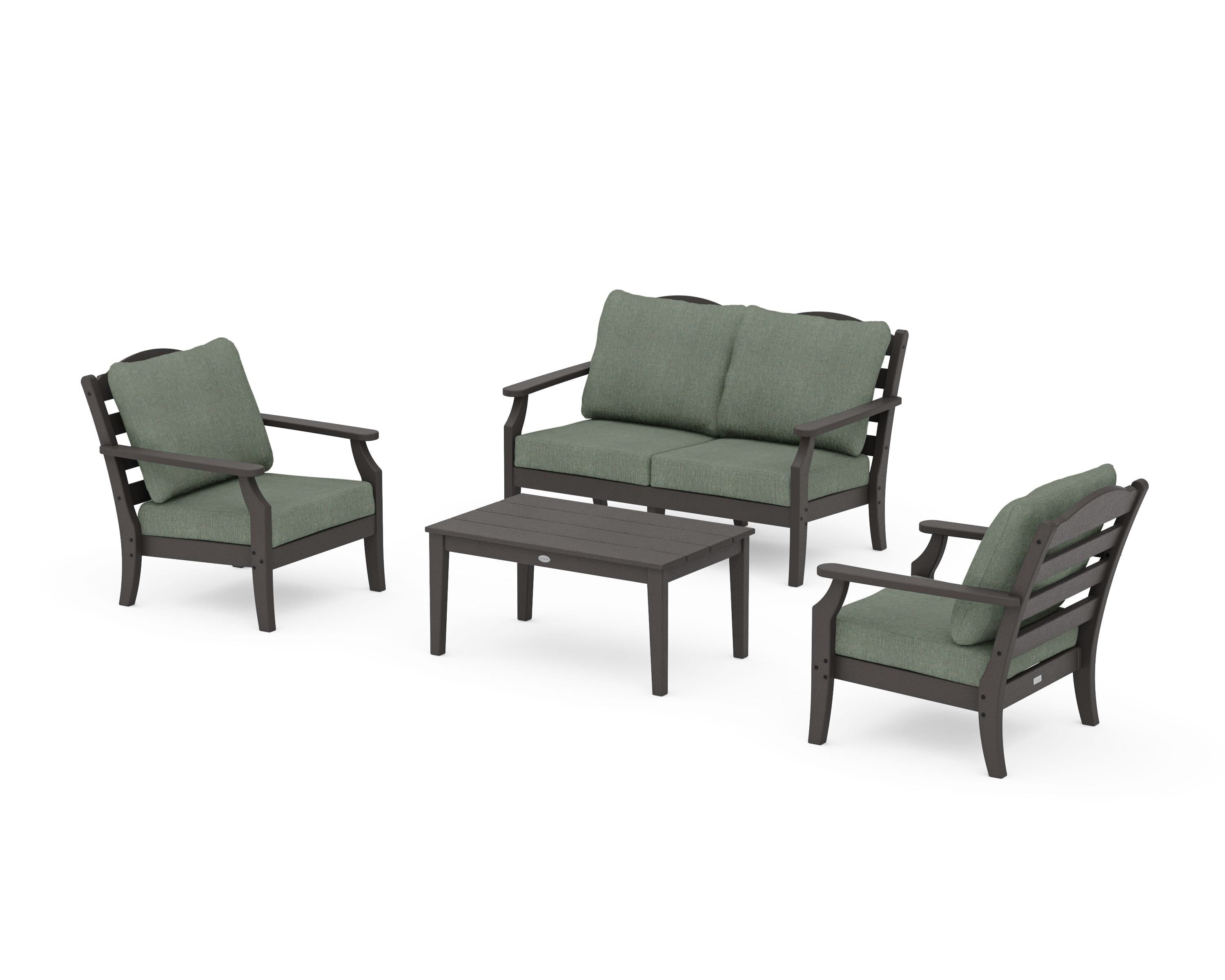 Draper James™ by POLYWOOD® Savannah 4-Piece Deep Seating Set with Loveseat in Vintage Coffee / Cast Sage