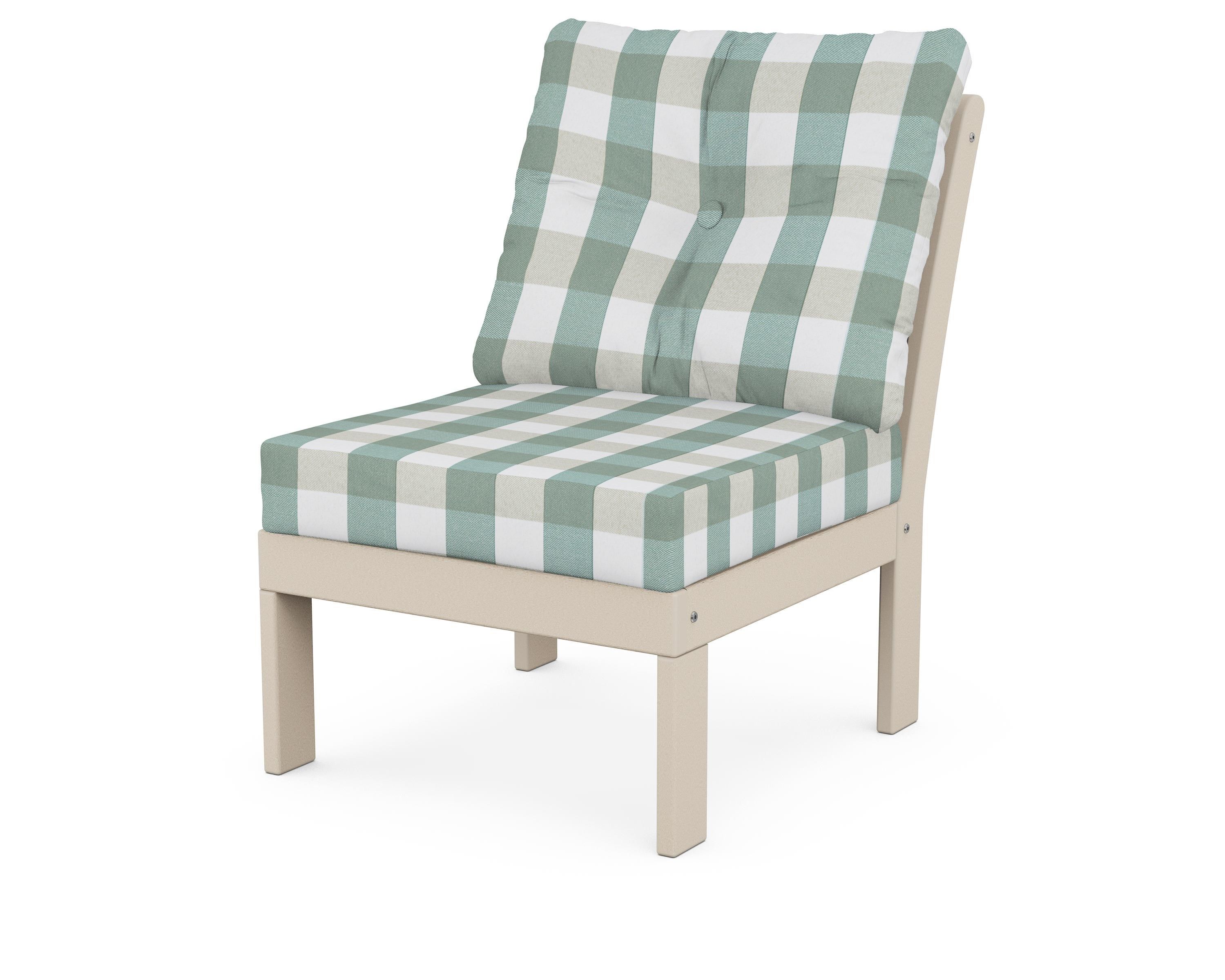 POLYWOOD® Vineyard Modular Armless Chair in Sand / Buffalo Plaid Glacier Spa