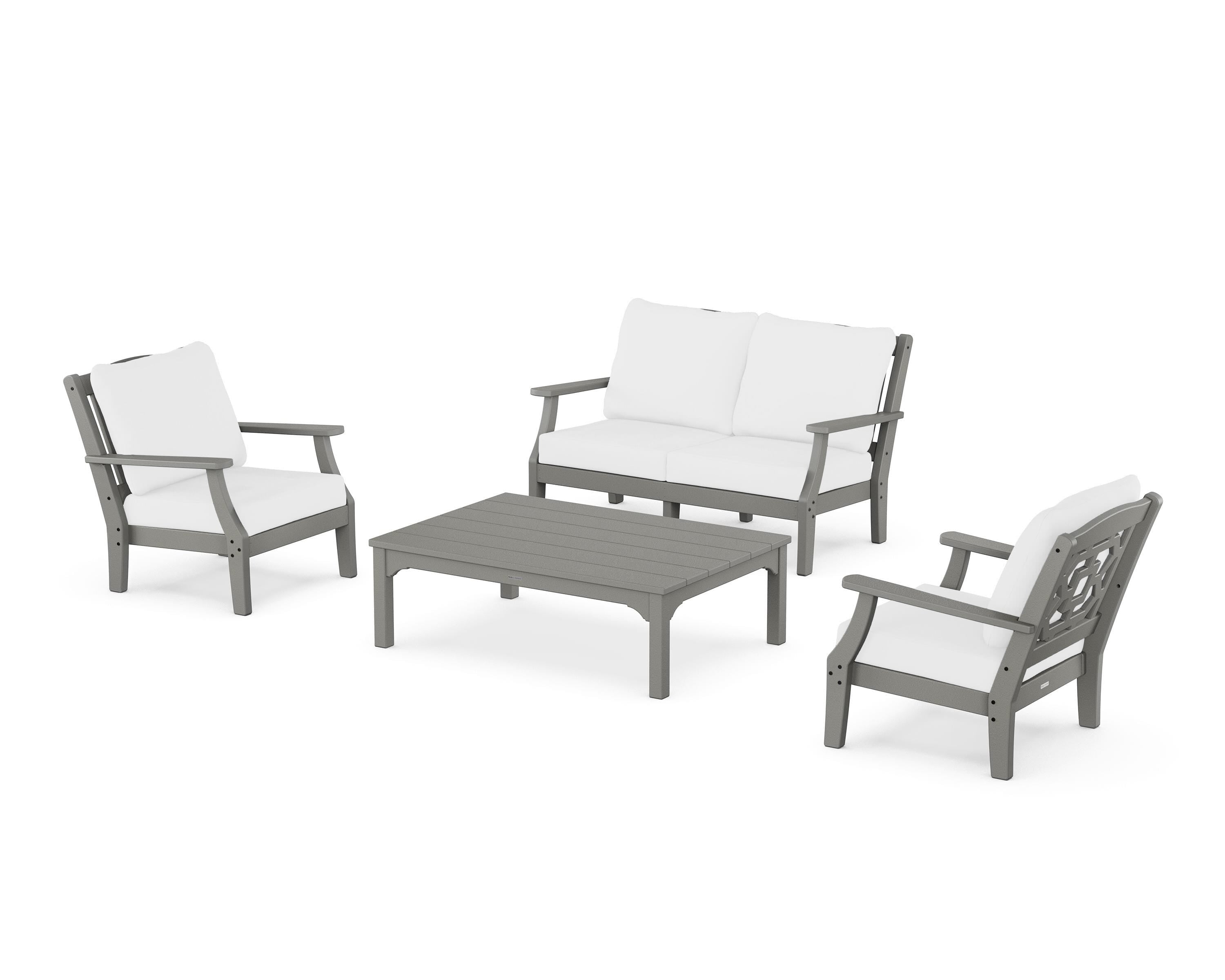 Martha Stewart by POLYWOOD® Chinoiserie 4-Piece Deep Seating Set with Loveseat in Slate Grey / Natural