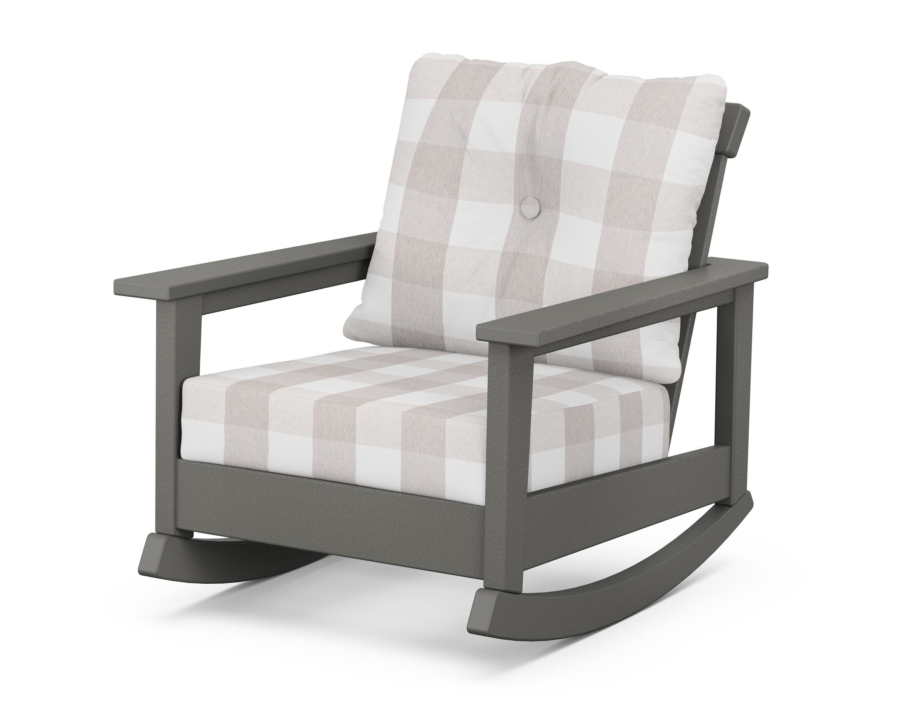 POLYWOOD® Prescott Deep Seating Rocking Chair in Slate Grey / Buffalo Plaid Dune Burlap