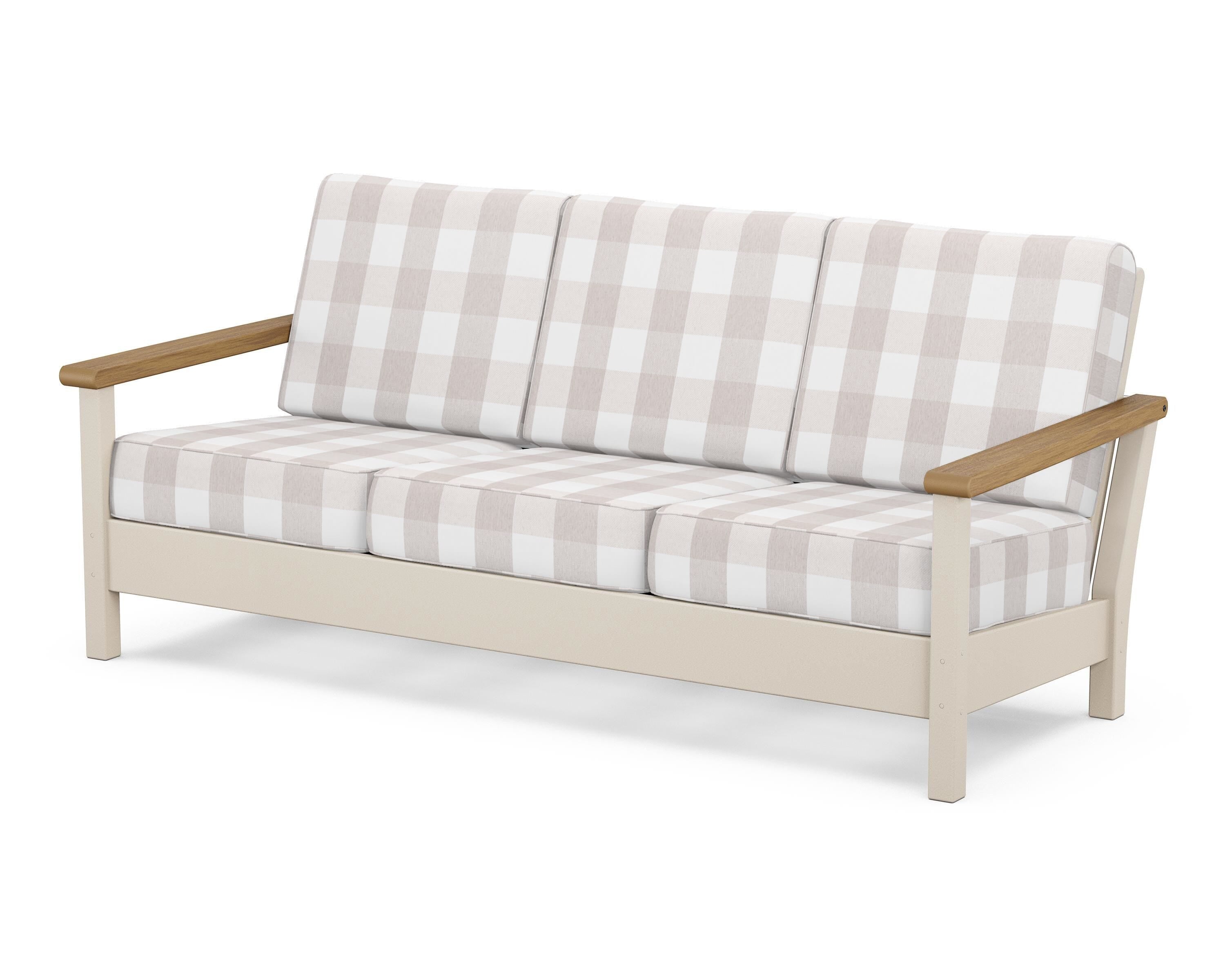 POLYWOOD® Harbour Deep Seating Sofa in Sand / Natural / Buffalo Plaid Dune Burlap
