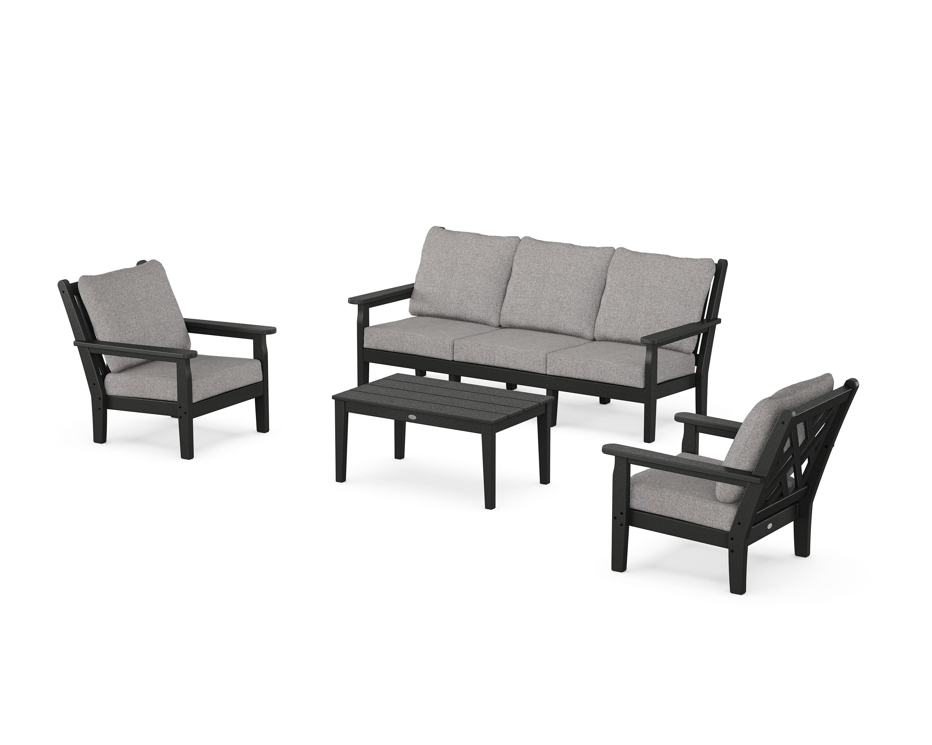 POLYWOOD® Chippendale 4-Piece Deep Seating Set with Sofa in Black / Grey Mist
