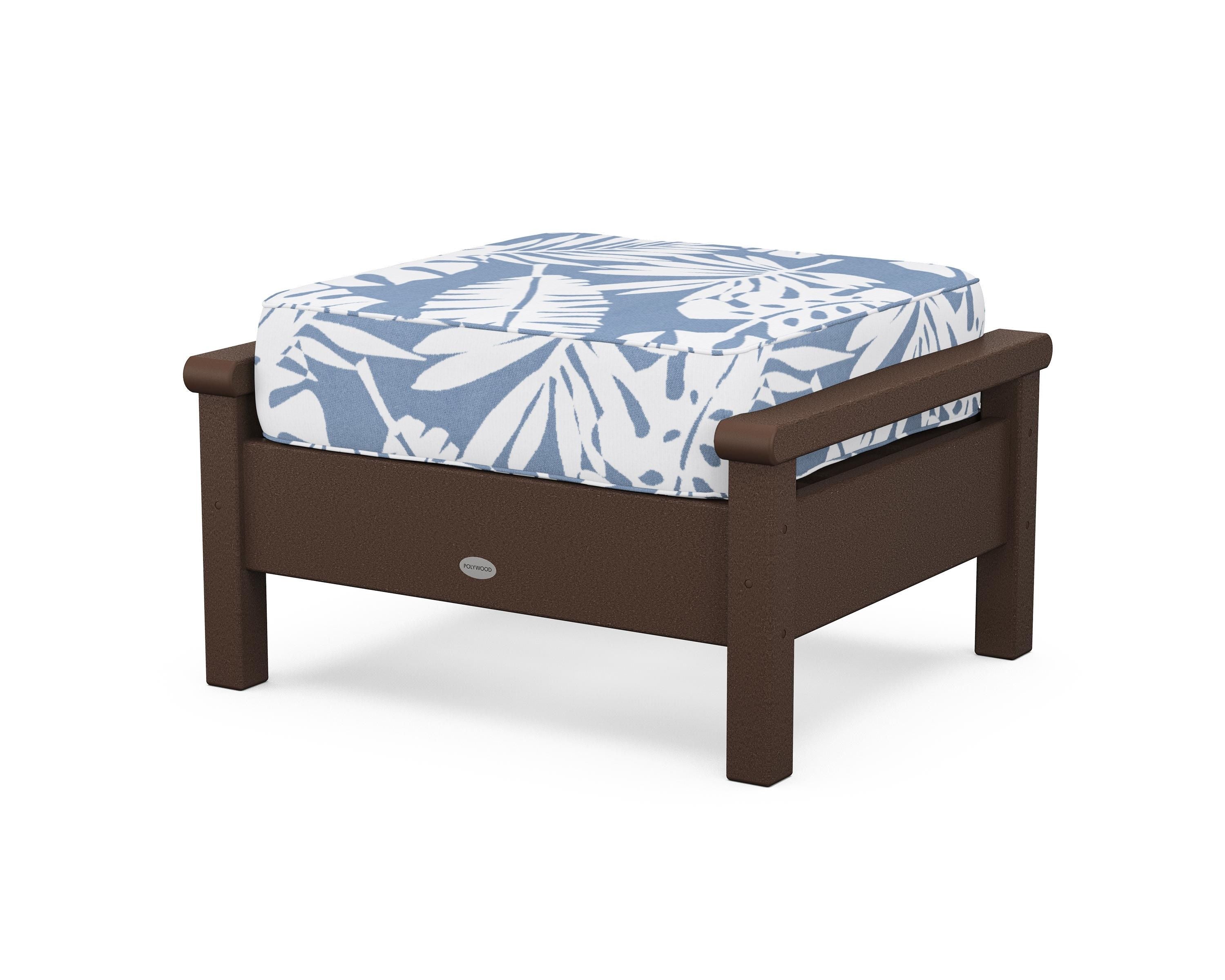 POLYWOOD® Harbour Deep Seating Ottoman in Mahogany / Leaf Sky Blue