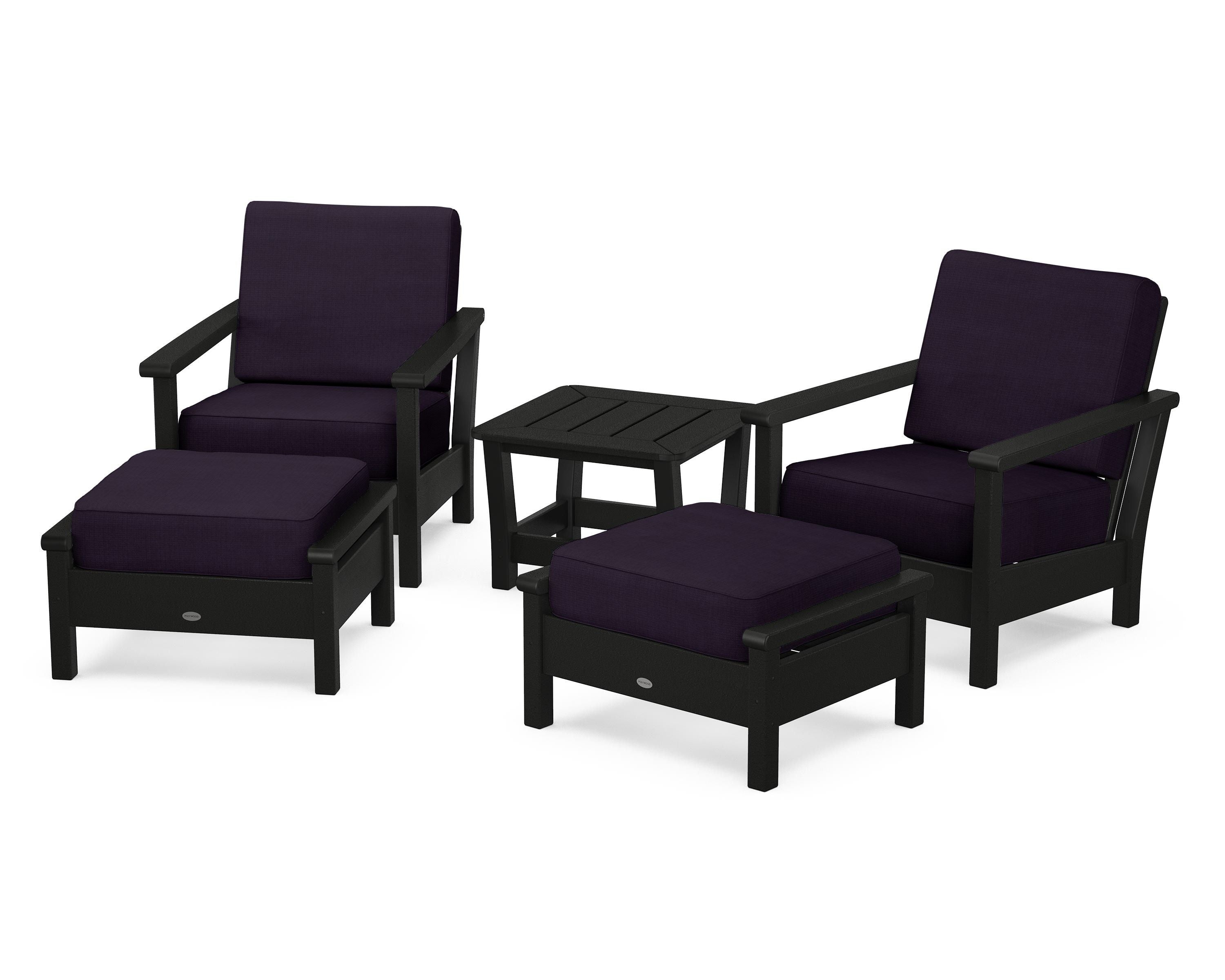 POLYWOOD® Harbour 5-Piece Deep Seating Chair Set in Black / Navy Linen