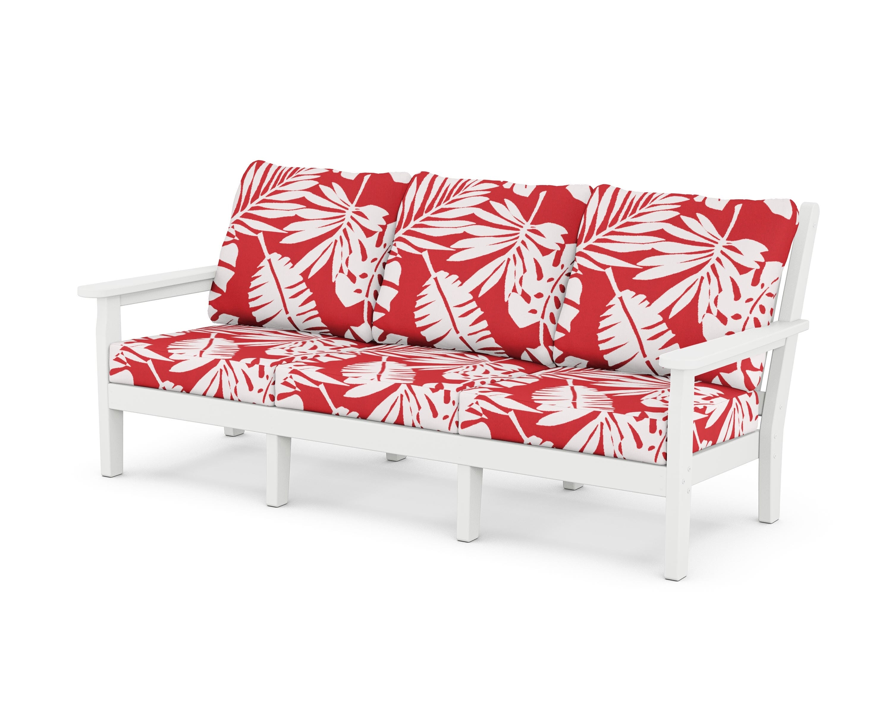 POLYWOOD® Chippendale Deep Seating Sofa in White / Leaf Crimson