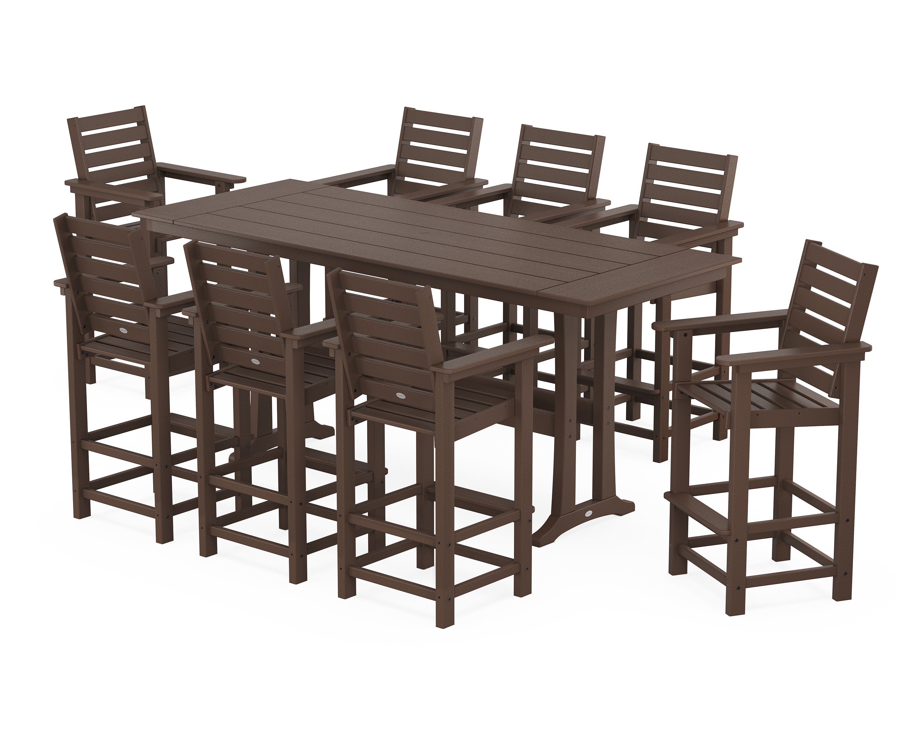 POLYWOOD® Captain 9-Piece Farmhouse Bar Set with Trestle Legs in Mahogany