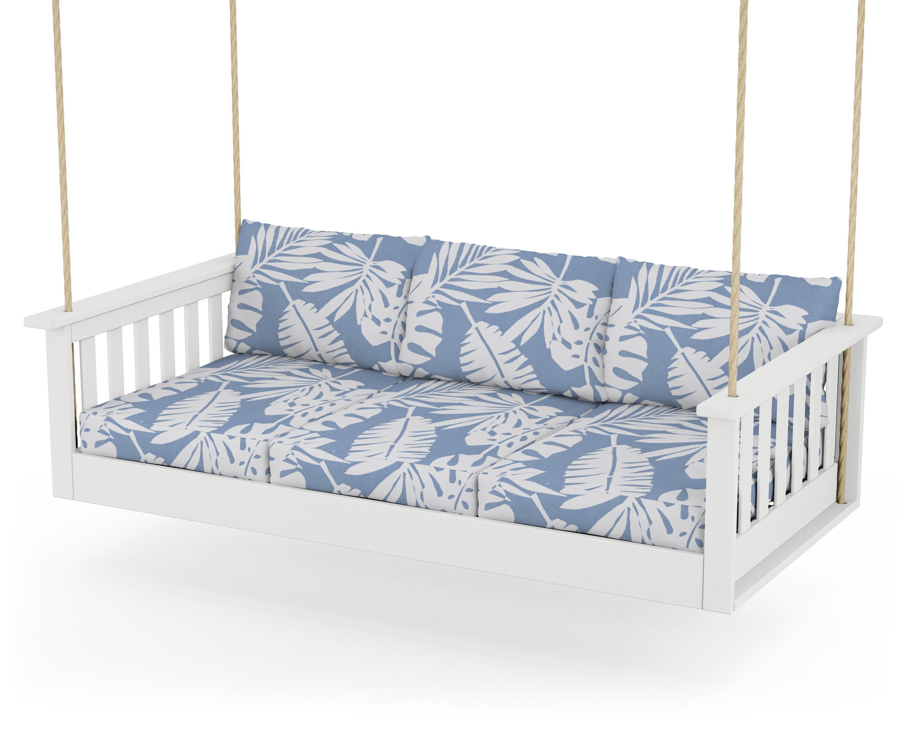 POLYWOOD® Vineyard Daybed Swing in White / Leaf Sky Blue