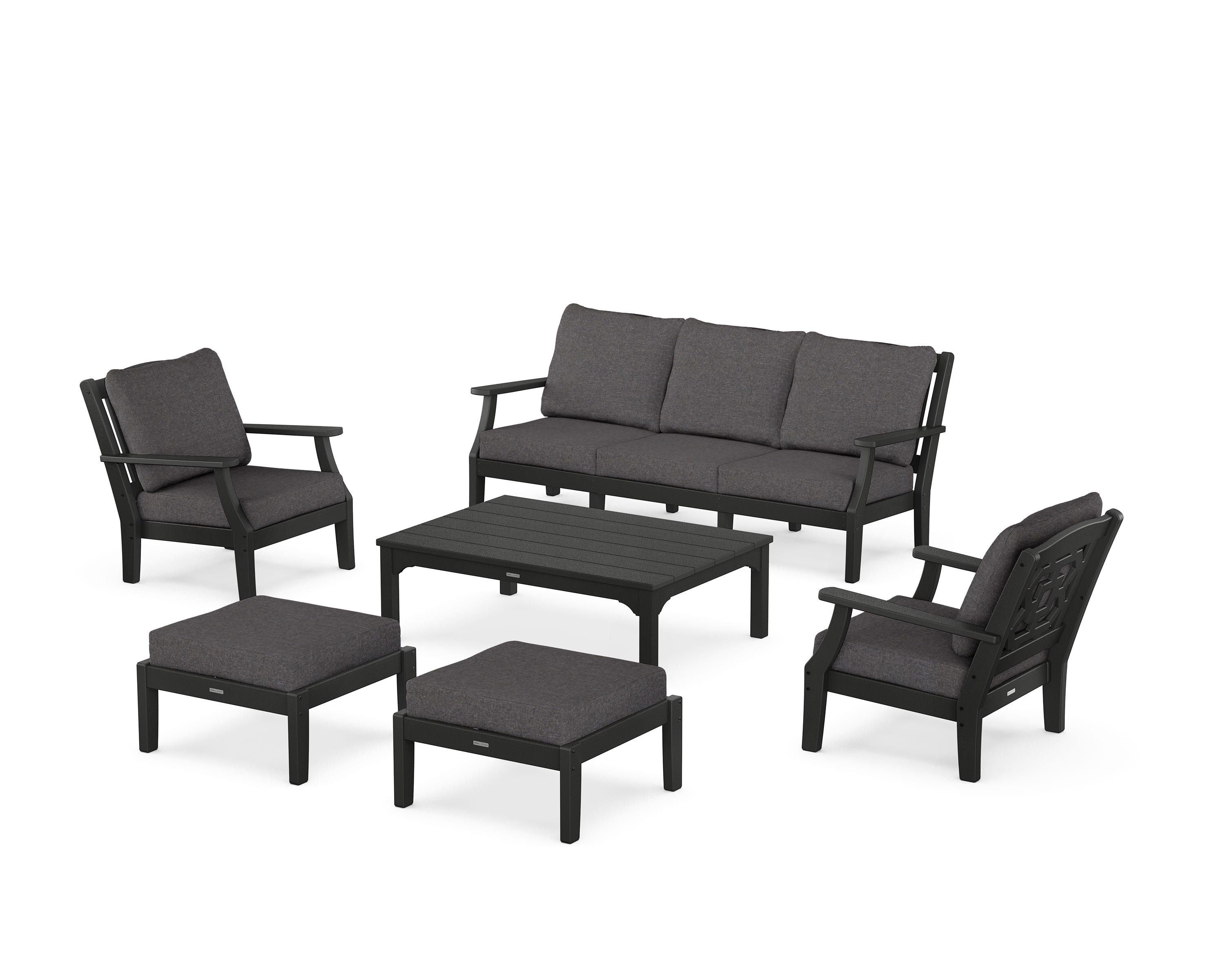 Martha Stewart by POLYWOOD® Chinoiserie 6-Piece Lounge Sofa Set in Black / Ash Charcoal