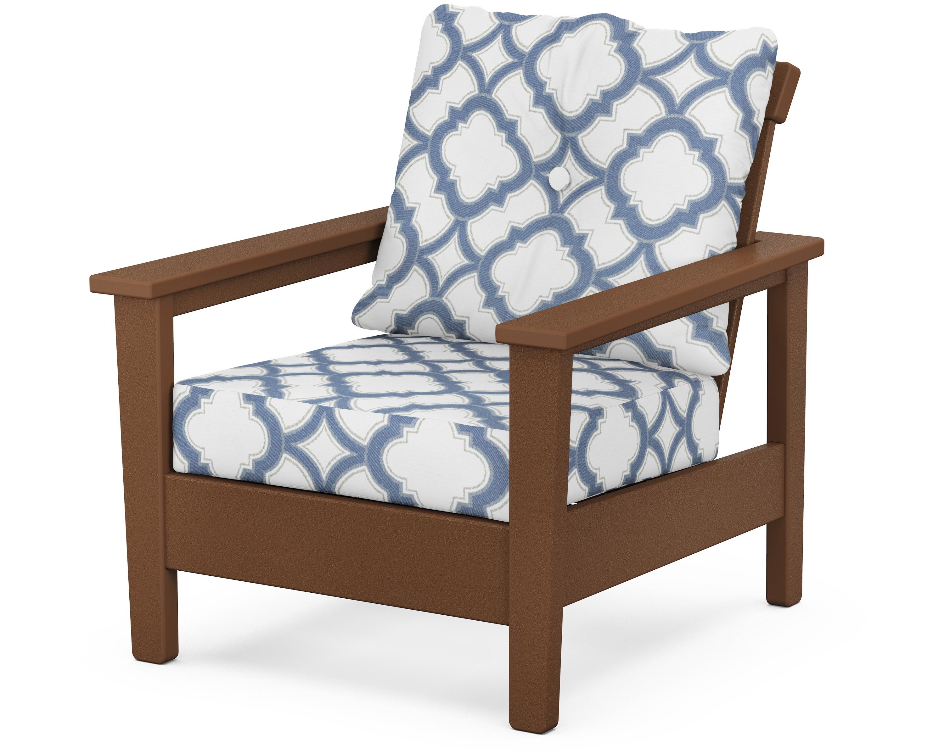 POLYWOOD® Prescott Deep Seating Chair in Teak / Trellis Sky Blue