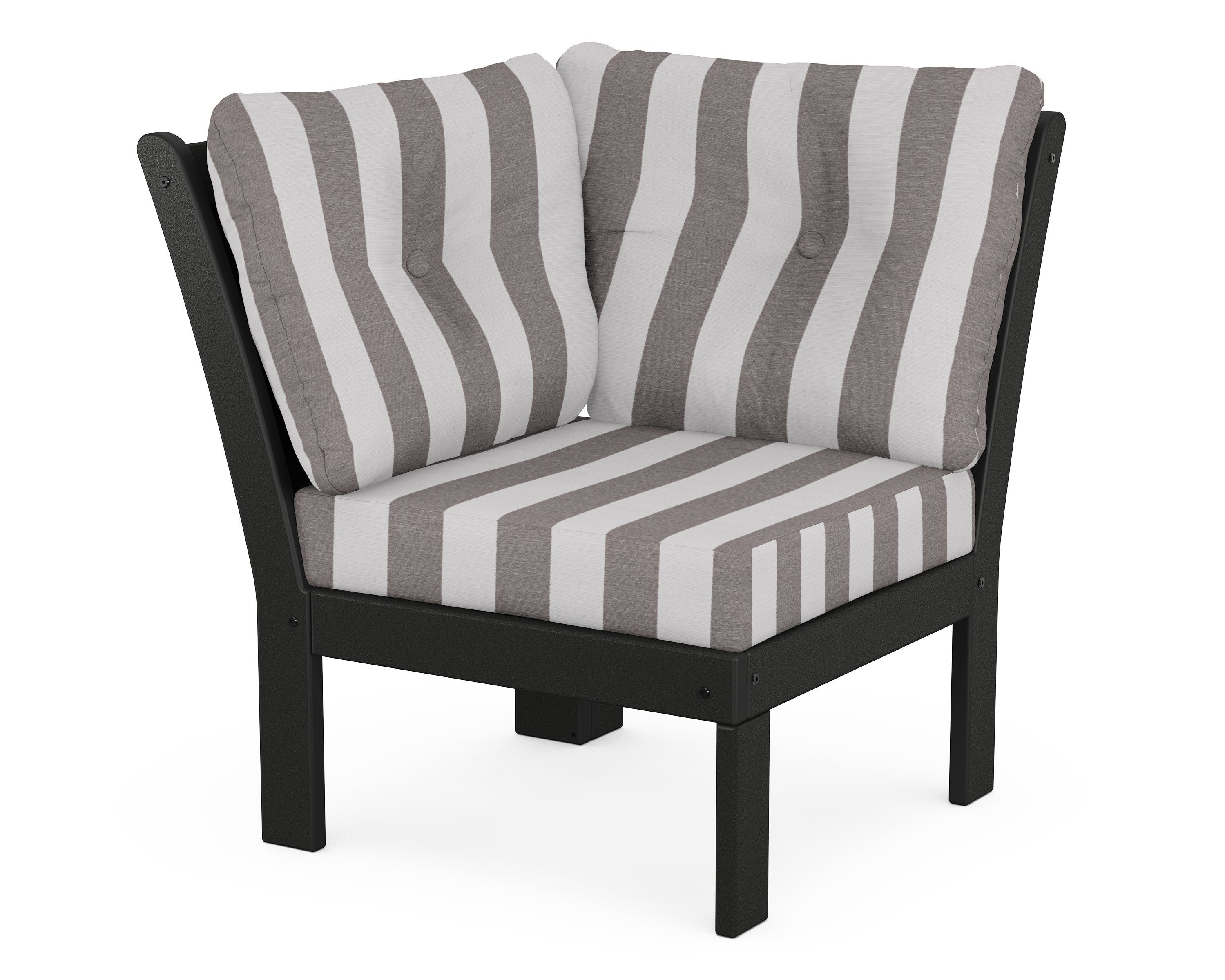 POLYWOOD® Vineyard Modular Corner Chair in Black / Cabana Stripe Grey Mist