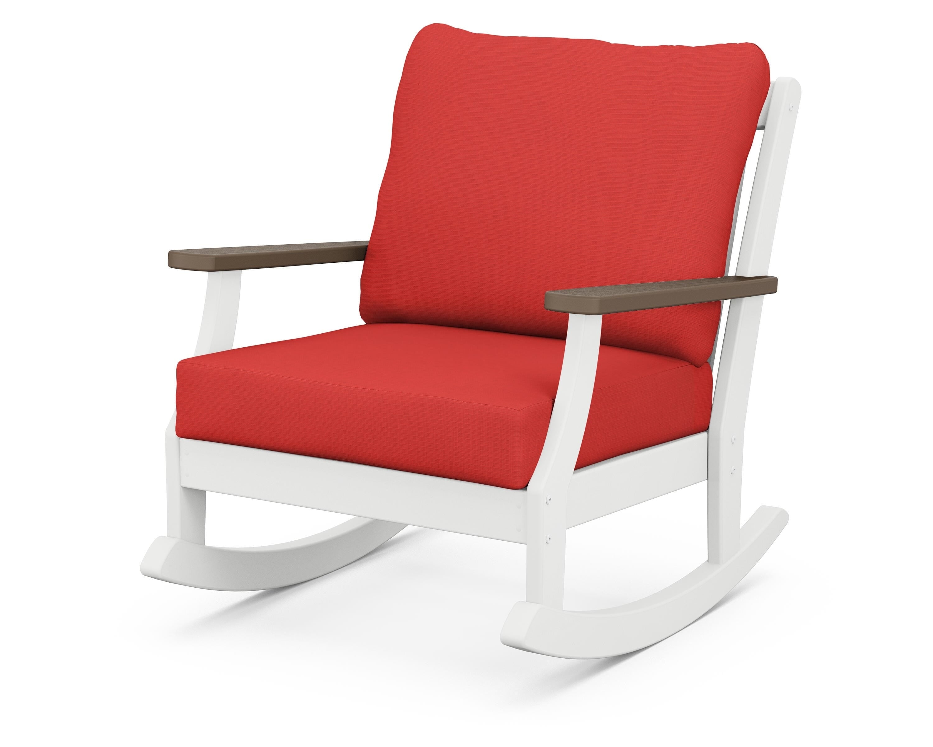 POLYWOOD® Braxton Deep Seating Rocking Chair in White / Kona / Crimson Linen