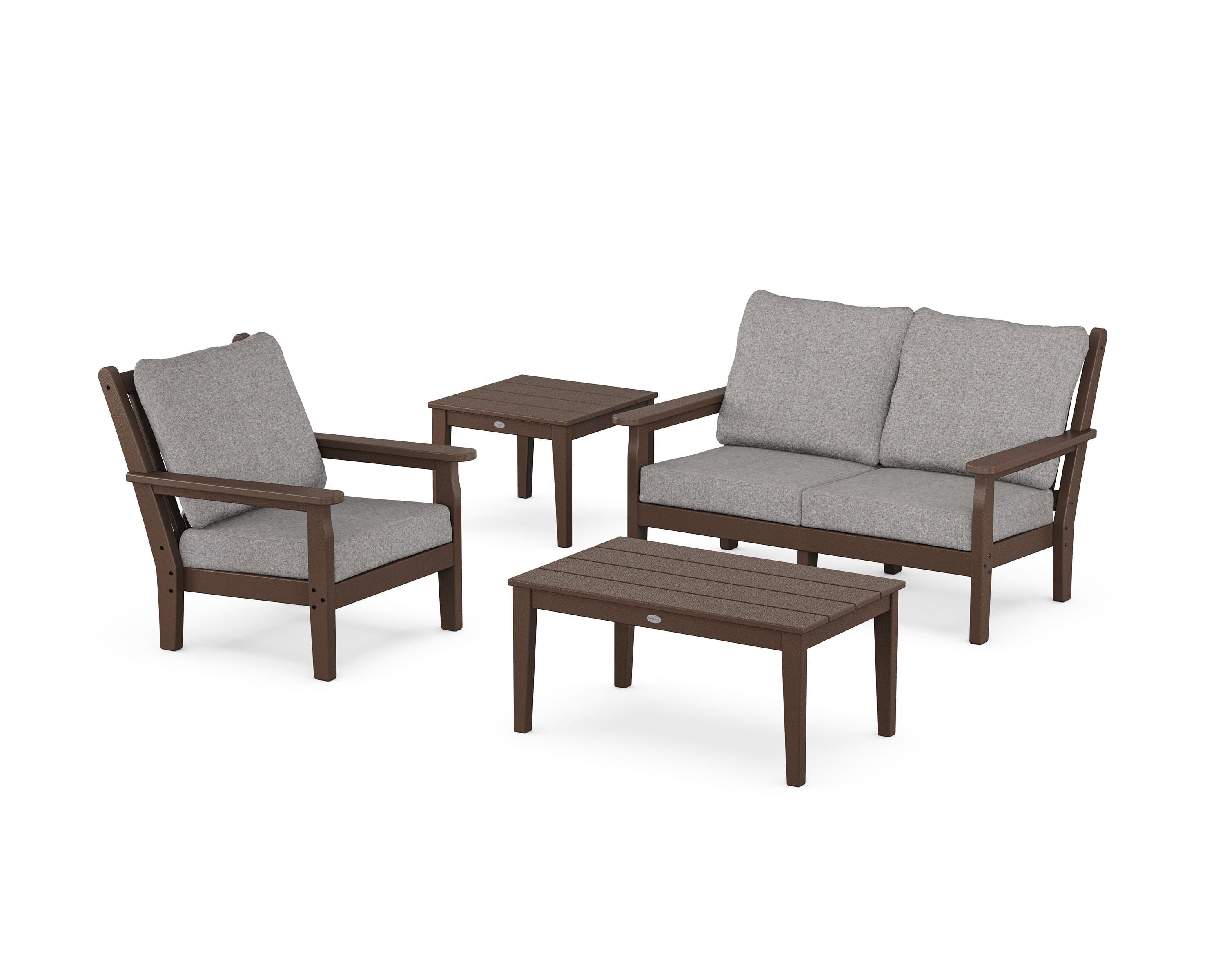 POLYWOOD® Chippendale 4-Piece Deep Seating Set in Mahogany / Grey Mist