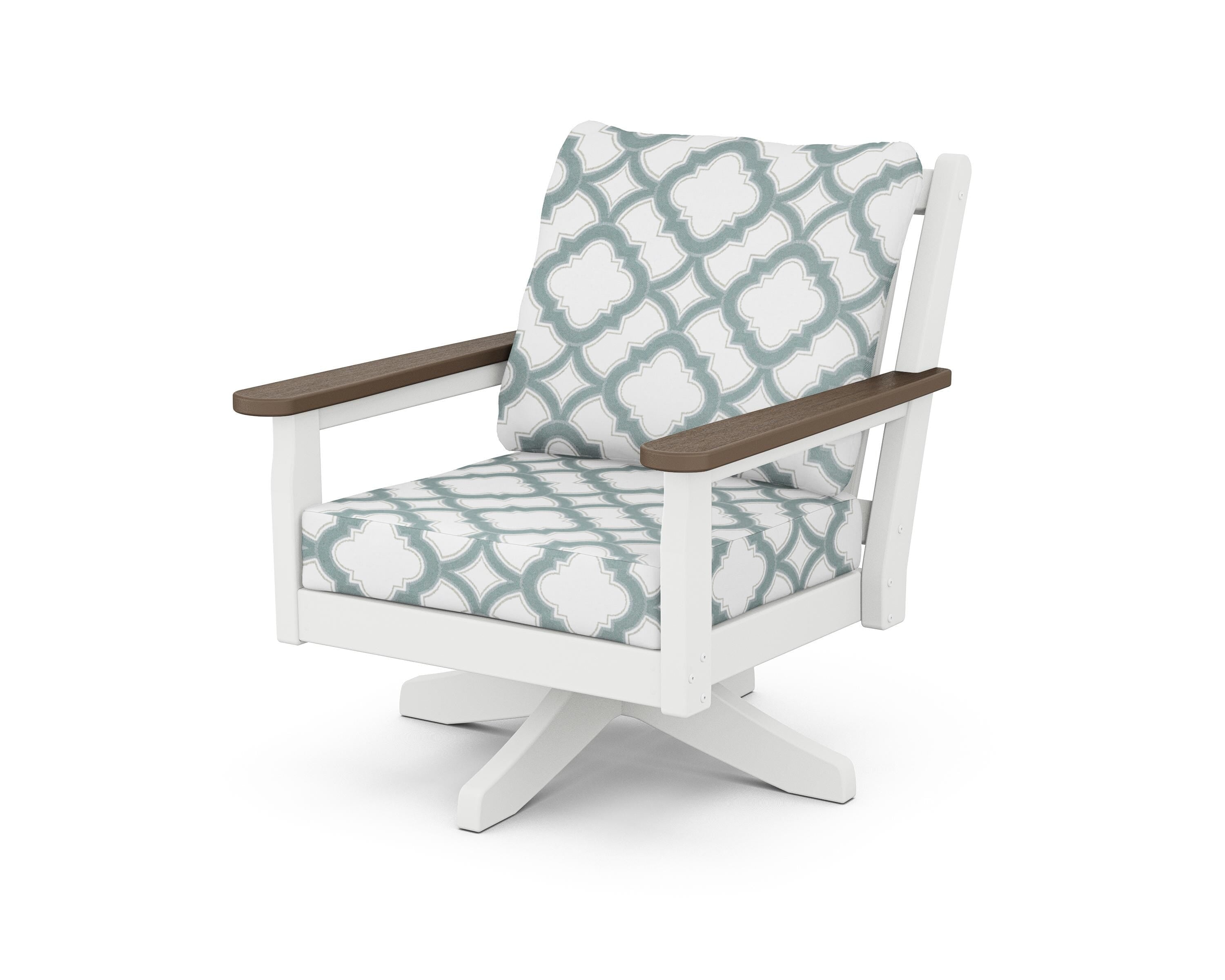 POLYWOOD® Chippendale Deep Seating Swivel Chair in White / Kona / Trellis Glacier Spa