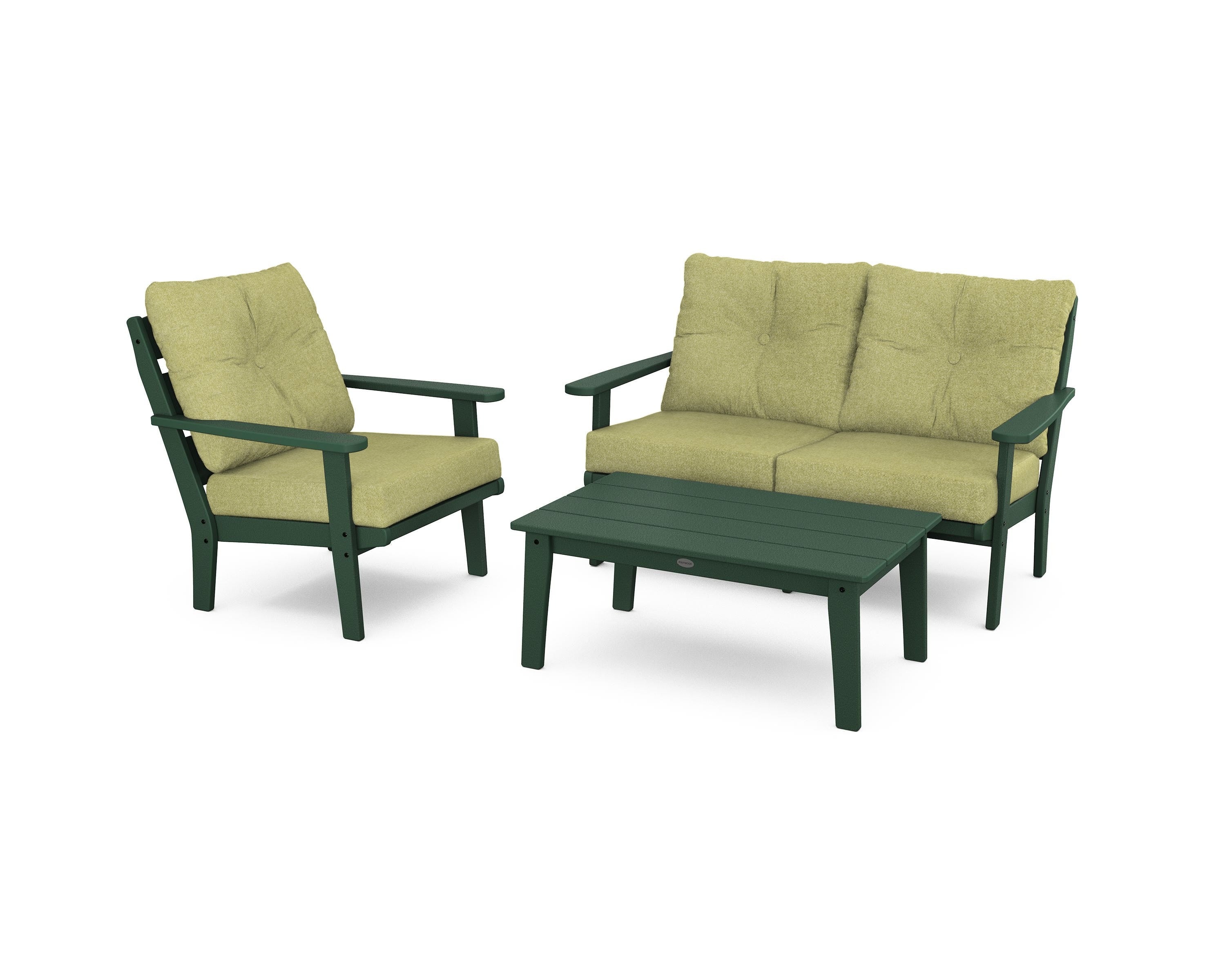 POLYWOOD® Lakeside 3-Piece Deep Seating Set in Green / Chartreuse Boucle