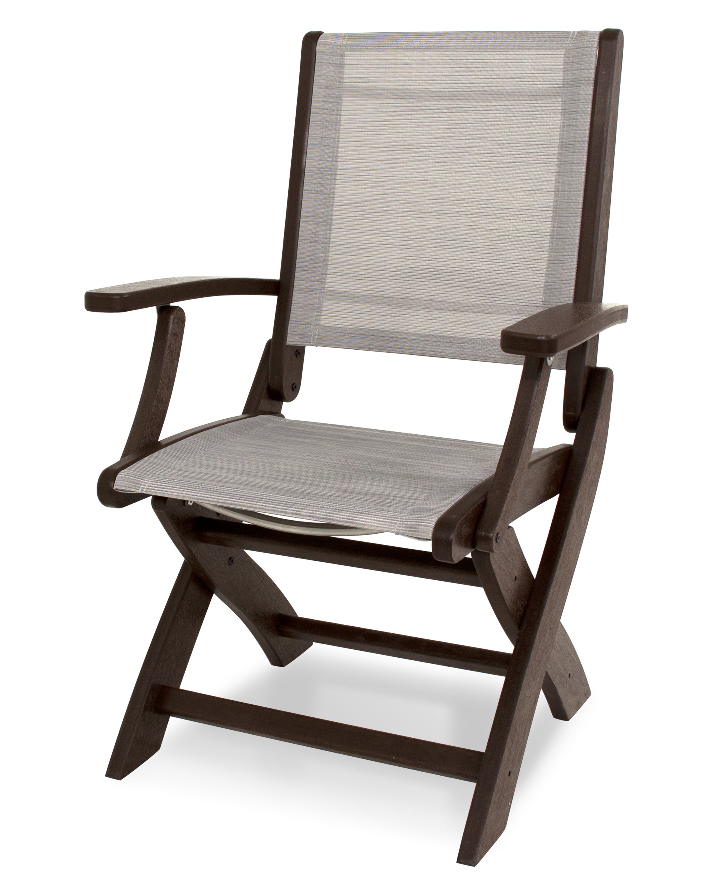 POLYWOOD® Coastal Folding Chair in Mahogany / Metallic Sling
