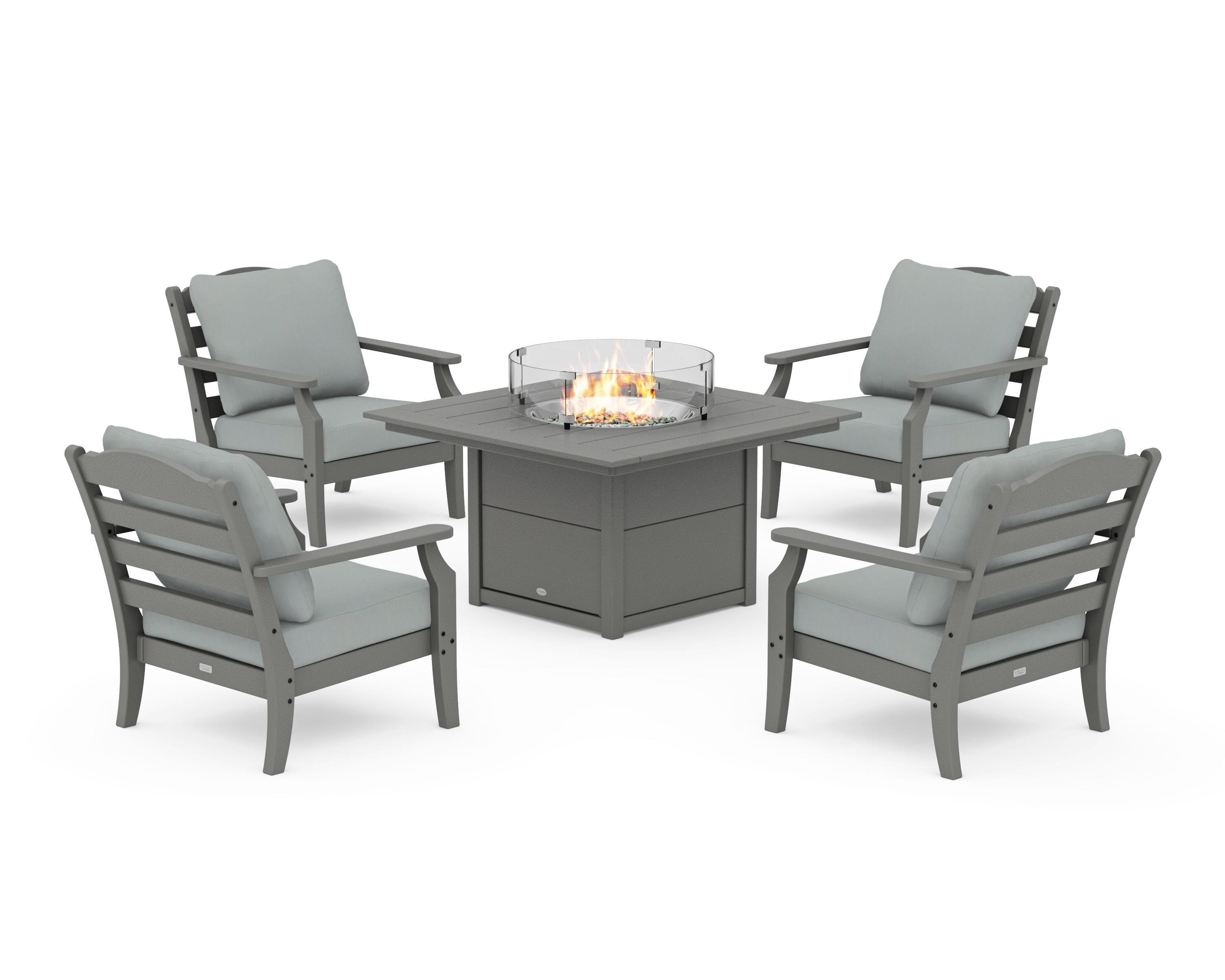 Draper James™ by POLYWOOD® Savannah 5-Piece Deep Seating Set with Fire Pit Table in Slate Grey / Spa