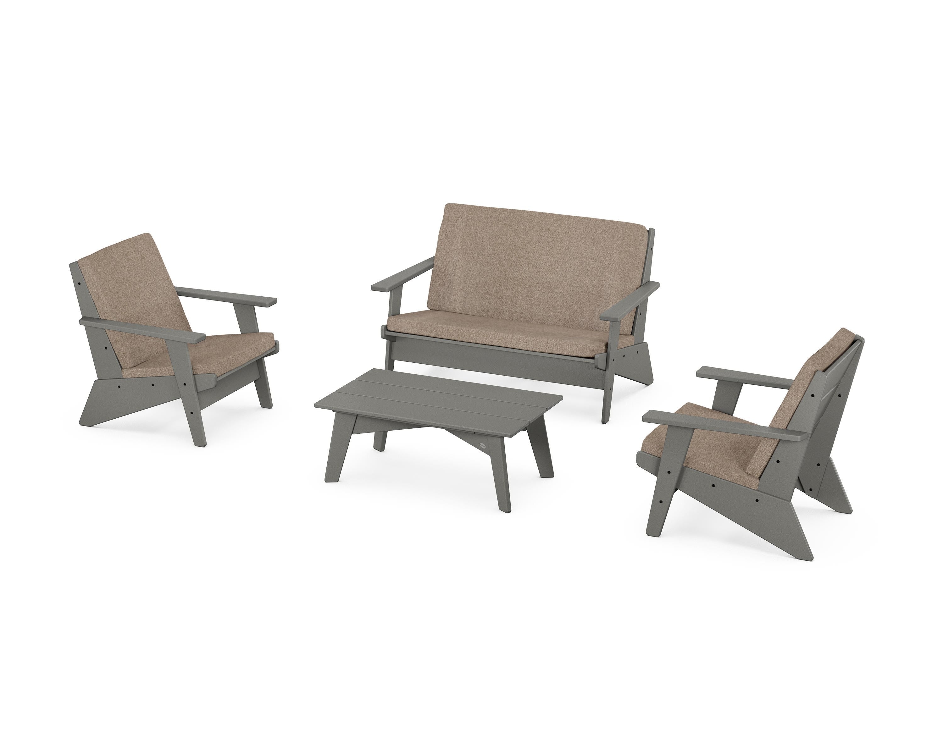 POLYWOOD® Riviera Modern Lounge 4-Piece Set in Slate Grey / Spiced Burlap