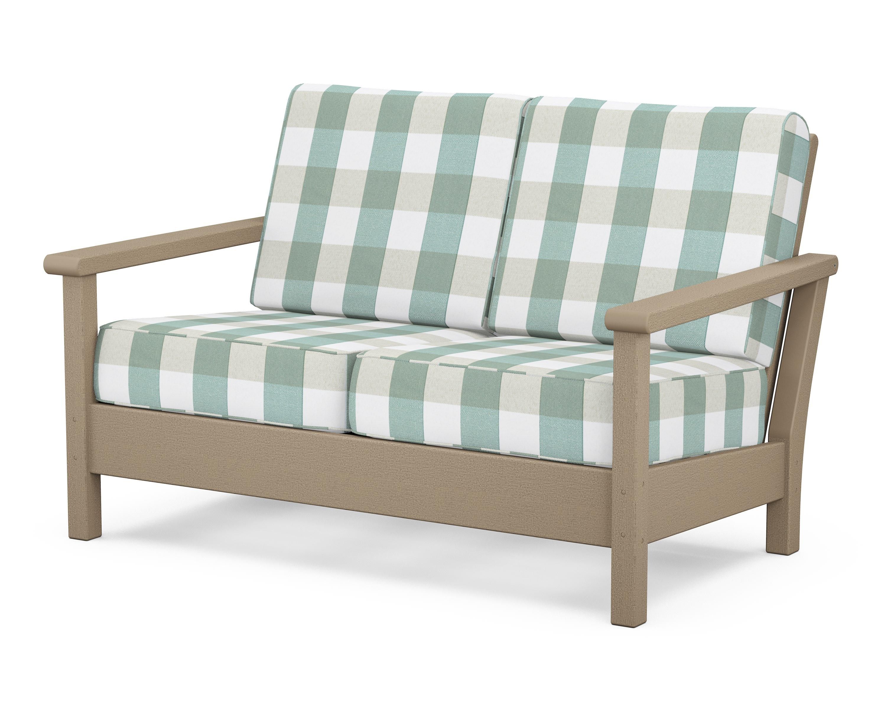 POLYWOOD® Harbour Deep Seating Loveseat in Vintage Sahara / Buffalo Plaid Glacier Spa