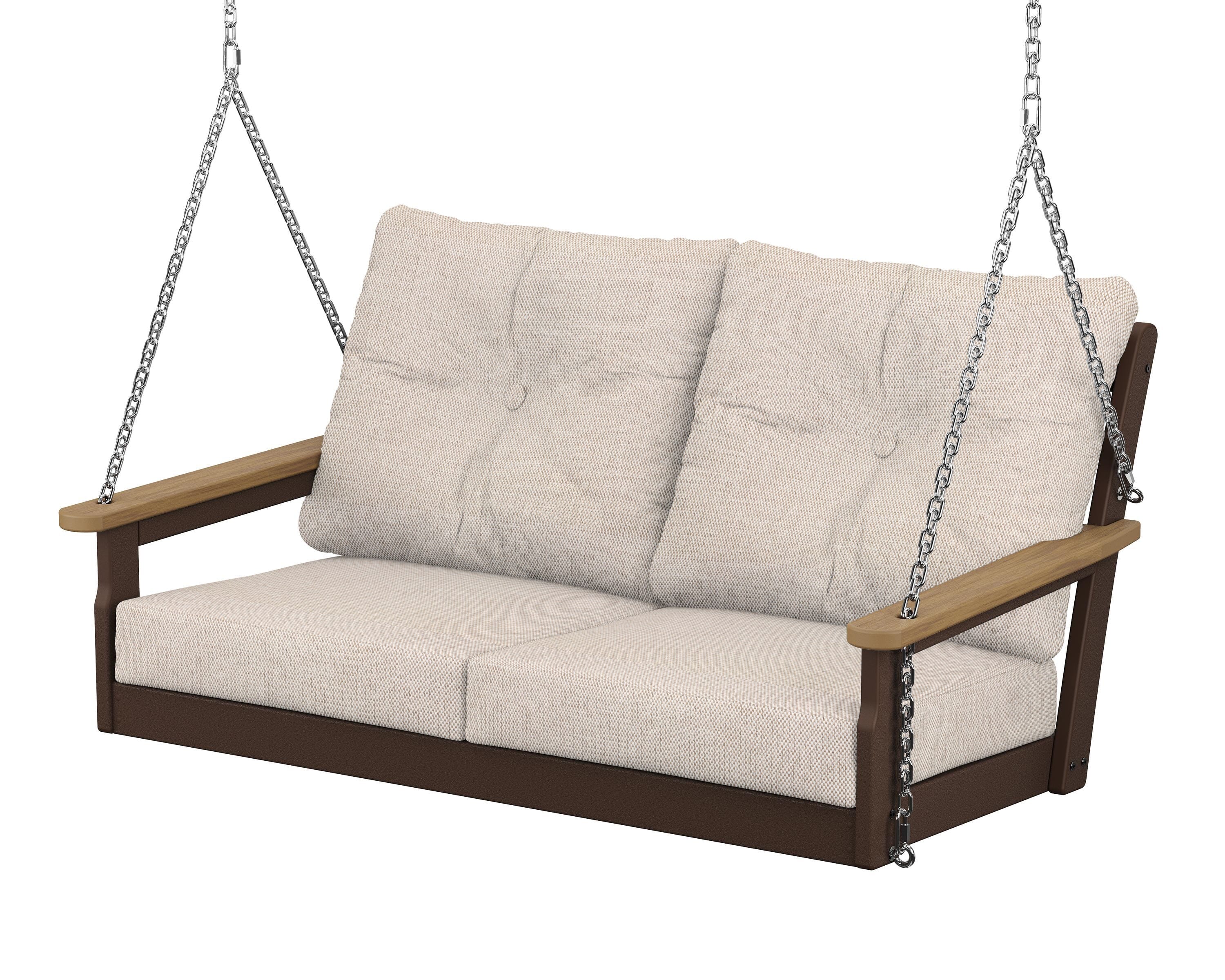 POLYWOOD® Vineyard Deep Seating Swing in Mahogany / Natural / Blend Linen
