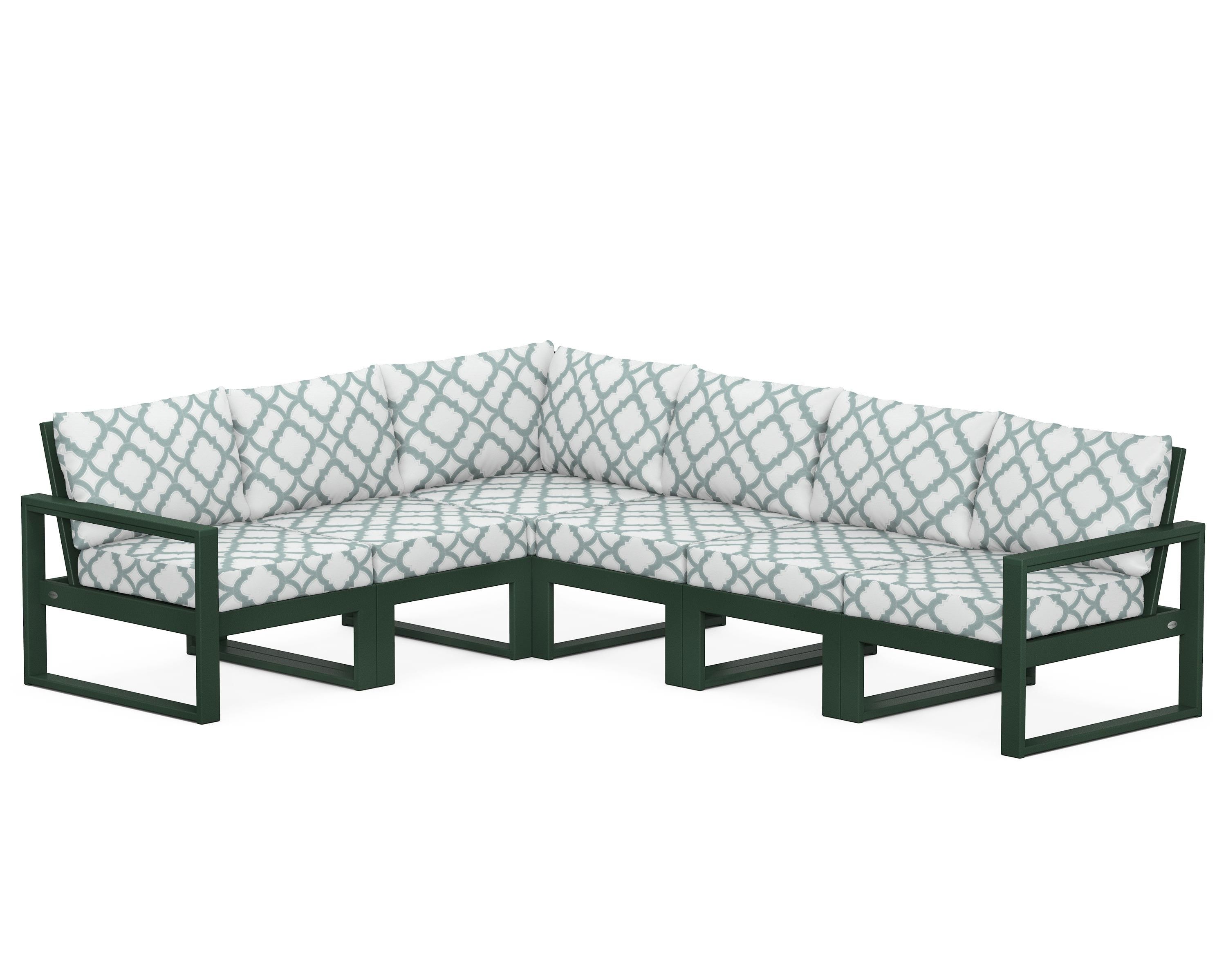 POLYWOOD® EDGE 6-Piece Modular Deep Seating Set in Green / Trellis Glacier Spa