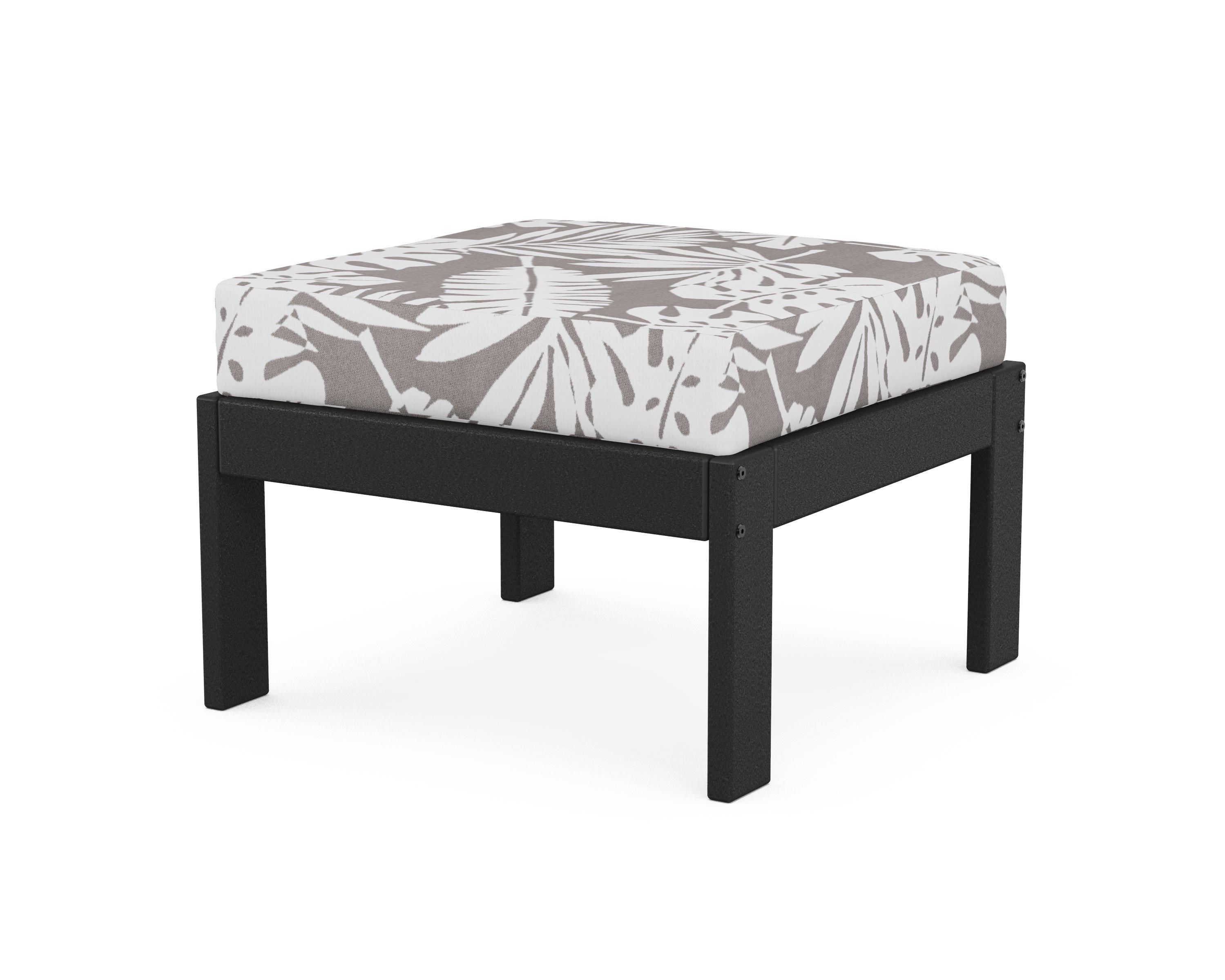 POLYWOOD® Vineyard Modular Ottoman in Black / Leaf Grey Mist