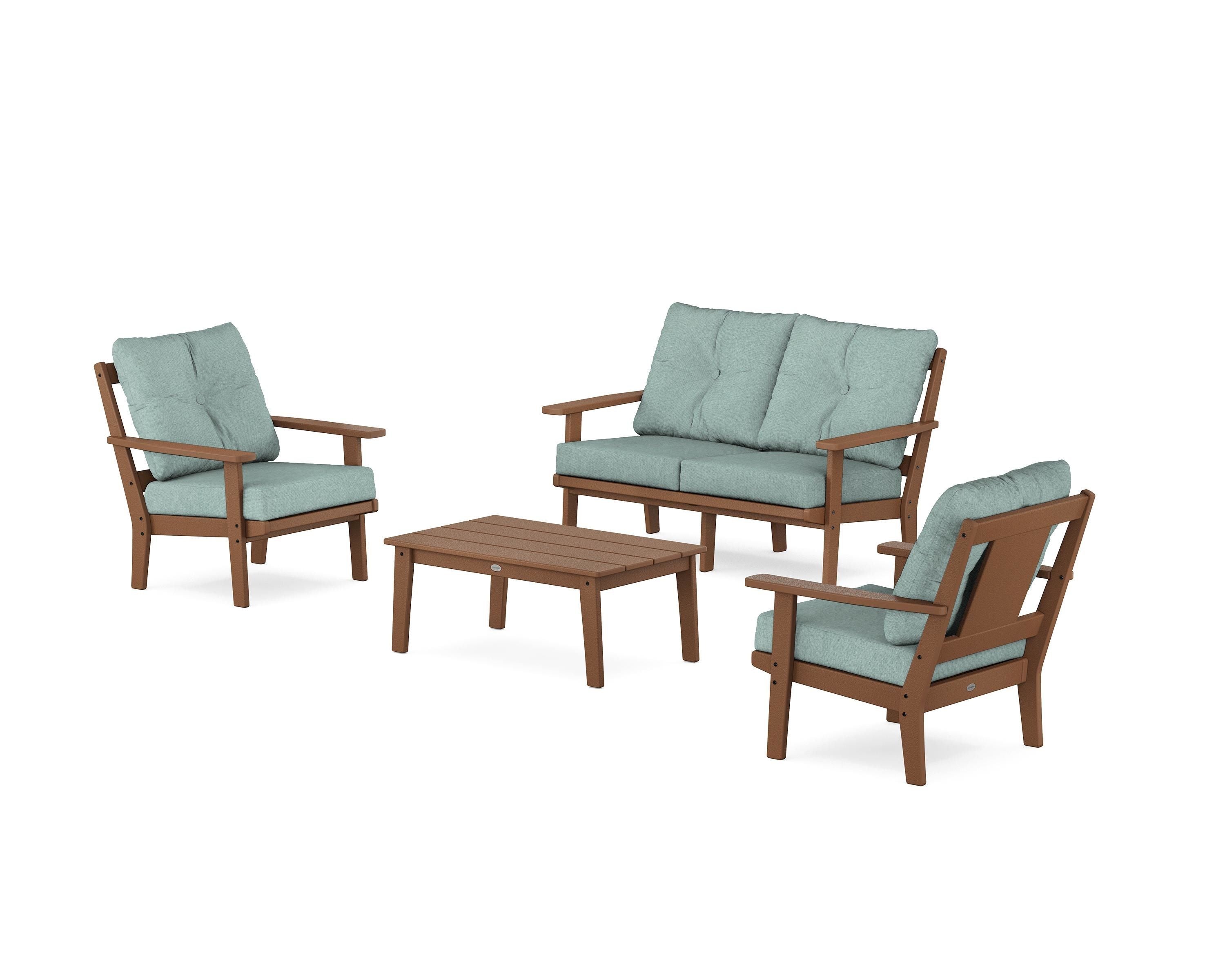 POLYWOOD® Prairie 4-Piece Deep Seating Set with Loveseat in Teak / Glacier Spa